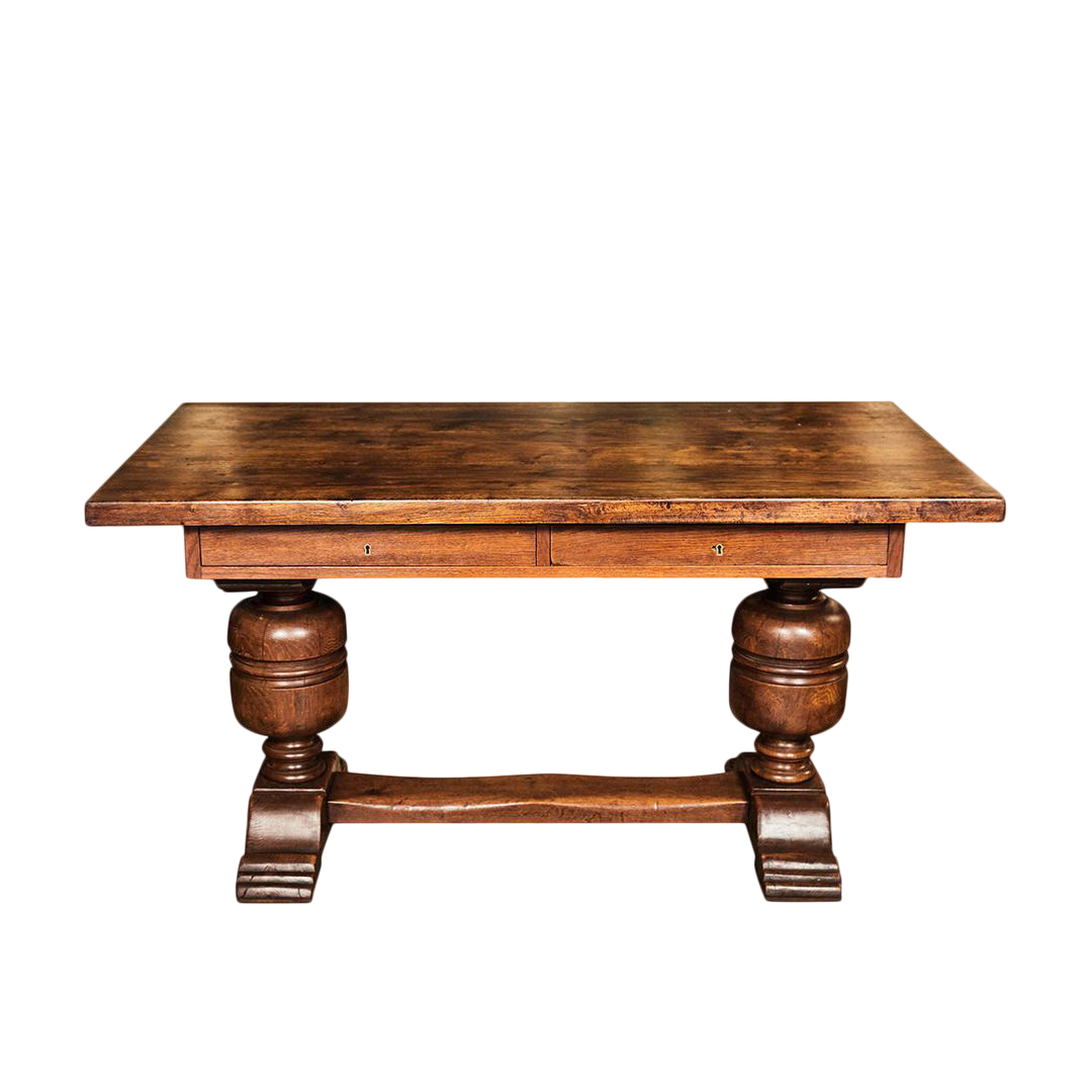 Continental Carved Oak Trestle Table/Desk Chairish