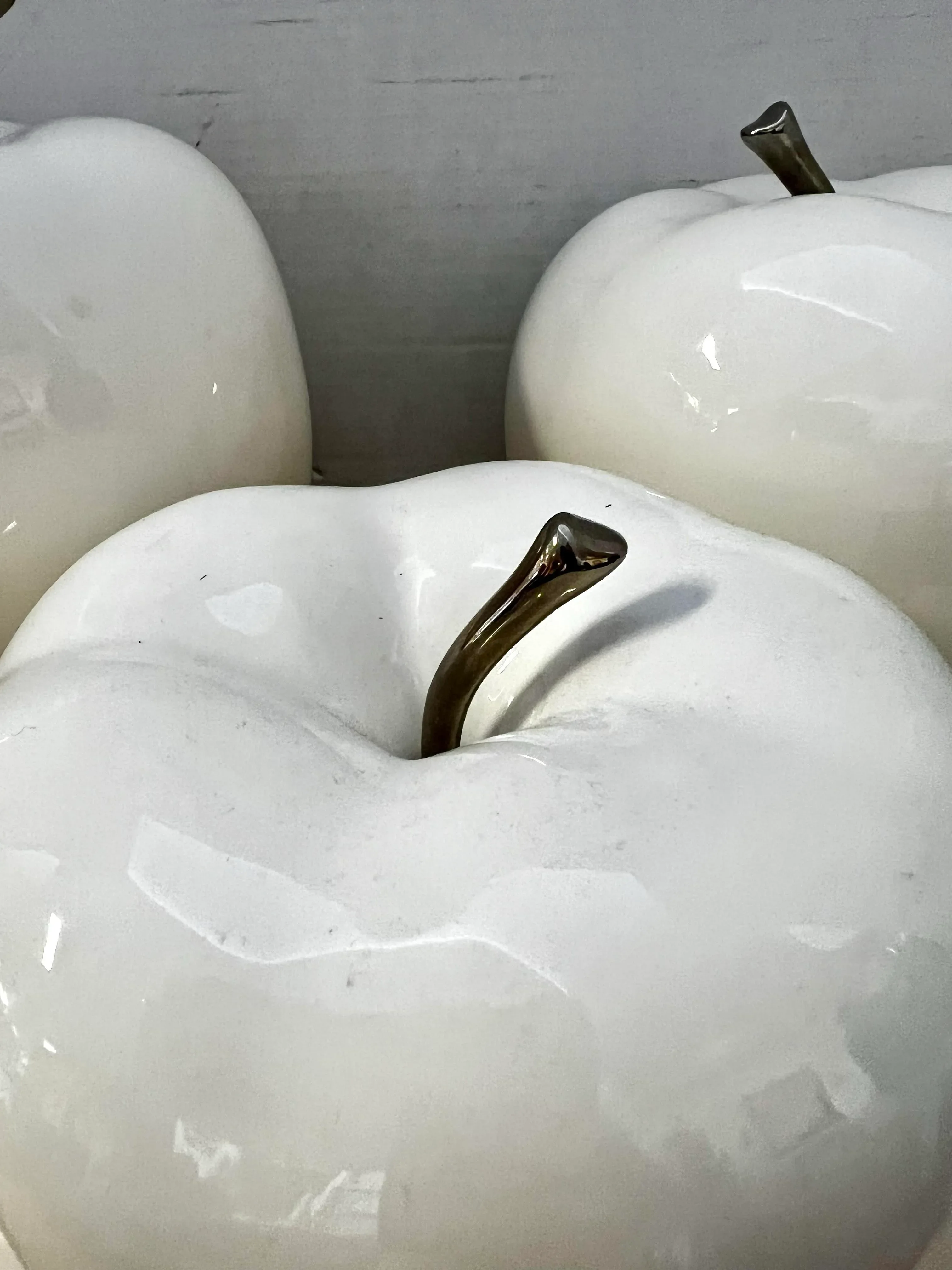 Set of 3 White Glazed Ceramic Porcelain Apples | Chairish