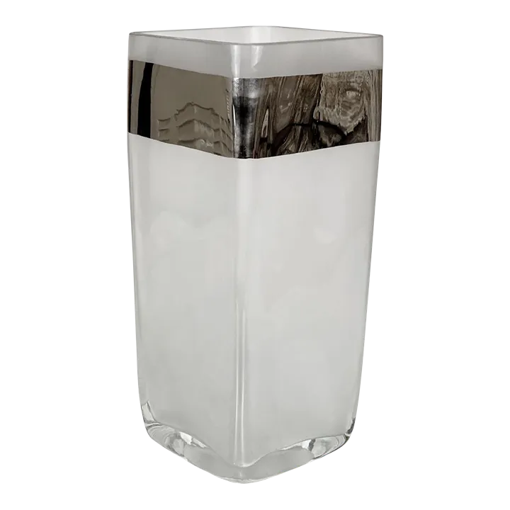 Vintage Italian Frosted Art Glass Chrome Rim Pillar Vase Chairish