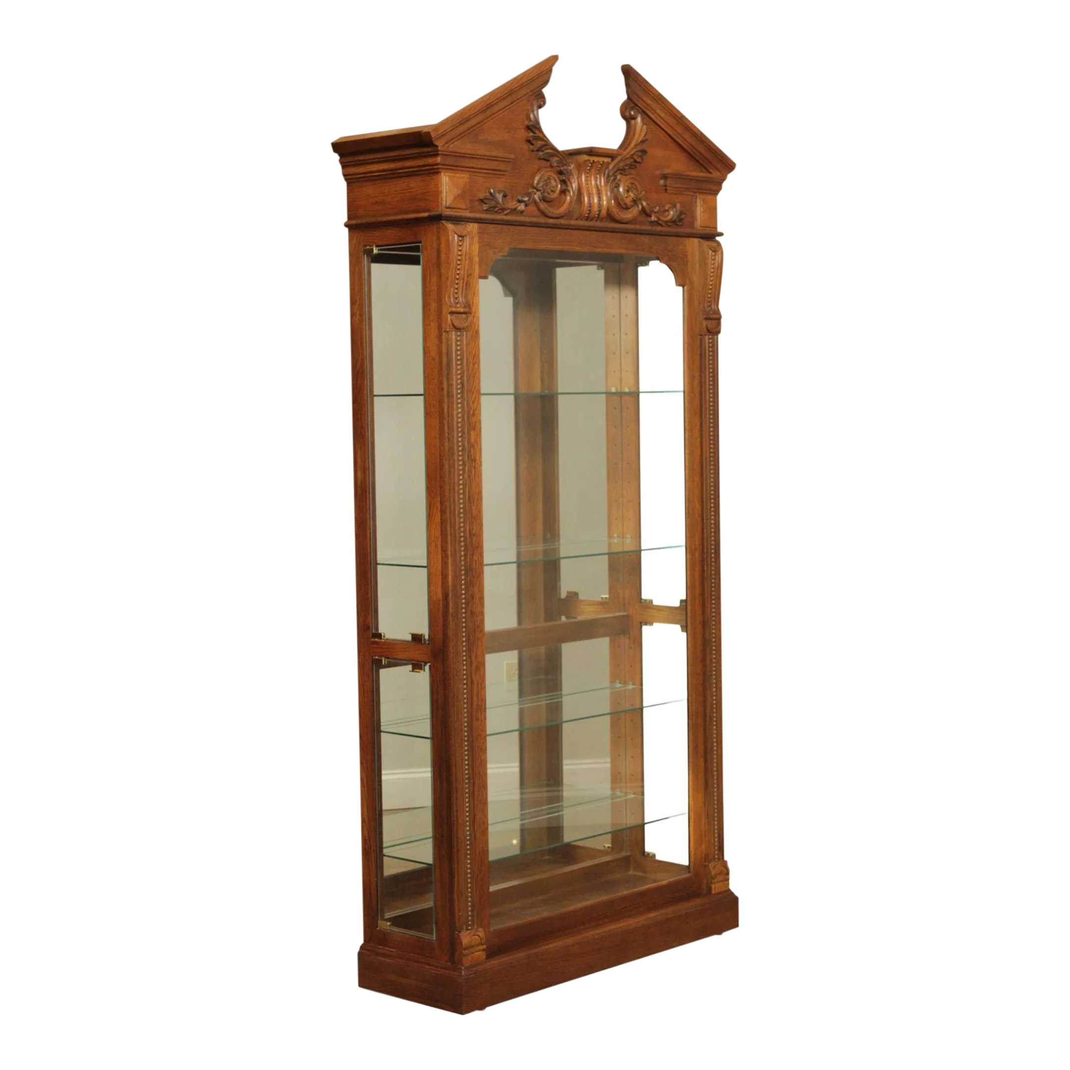 Pulaski Furniture Greek Revival Style Carved Oak Illuminated Display
