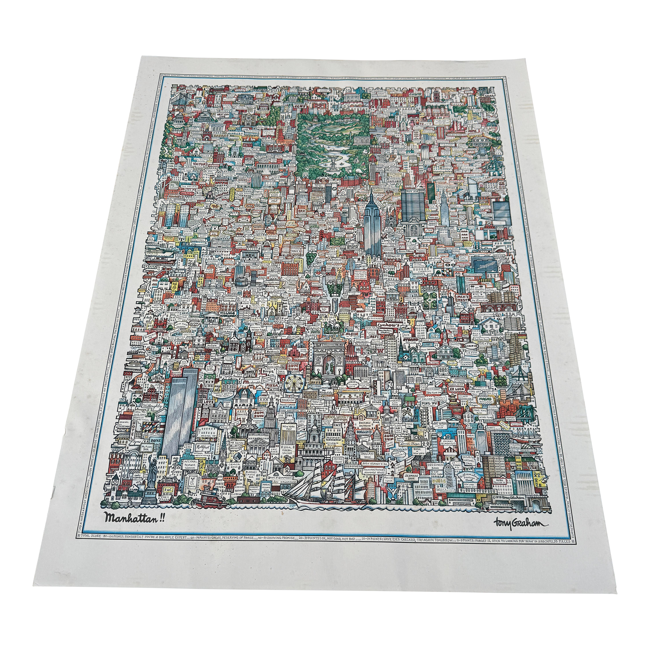1970s Tony Graham’s “Manhattan!!” Framed Illustrated Map of New York City