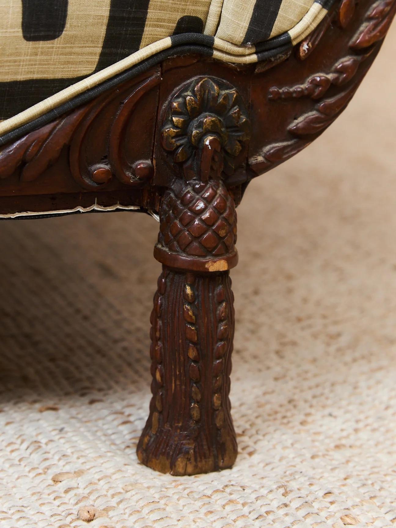 Vintage Victorian Chaise Lounge Sofa Carved Wood Frame