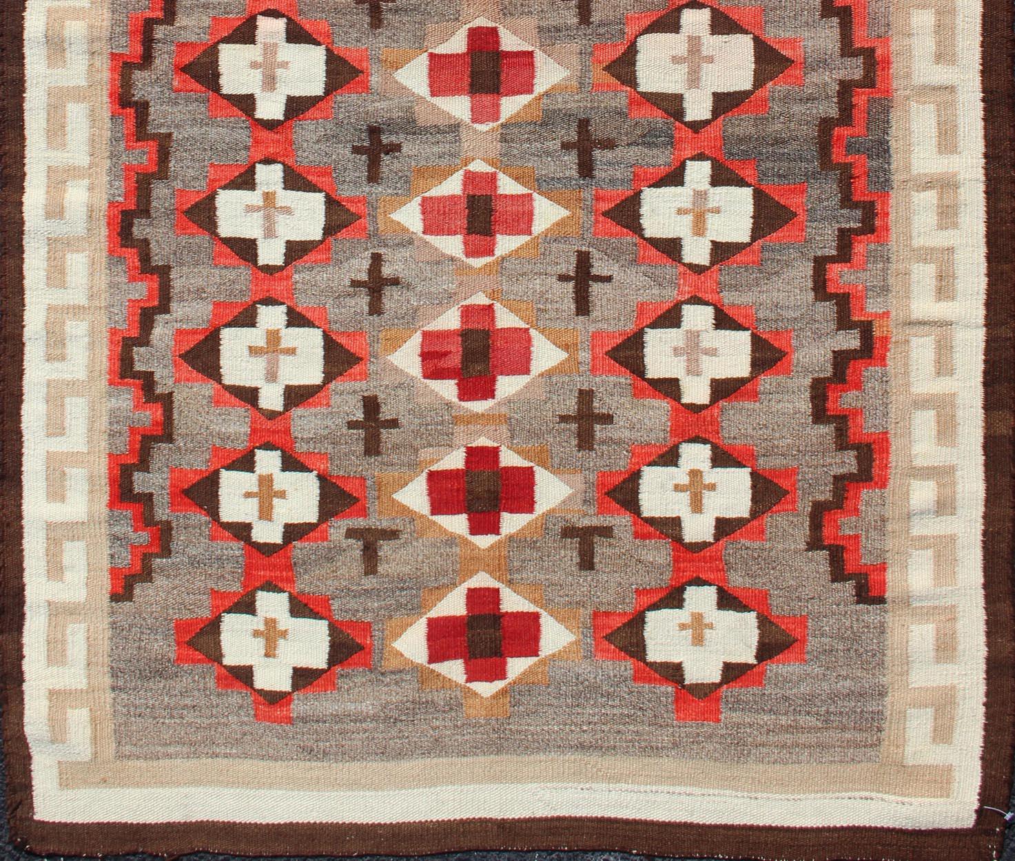 Antique Navajo Style Blanket With All Over Geometric in Gray Red
