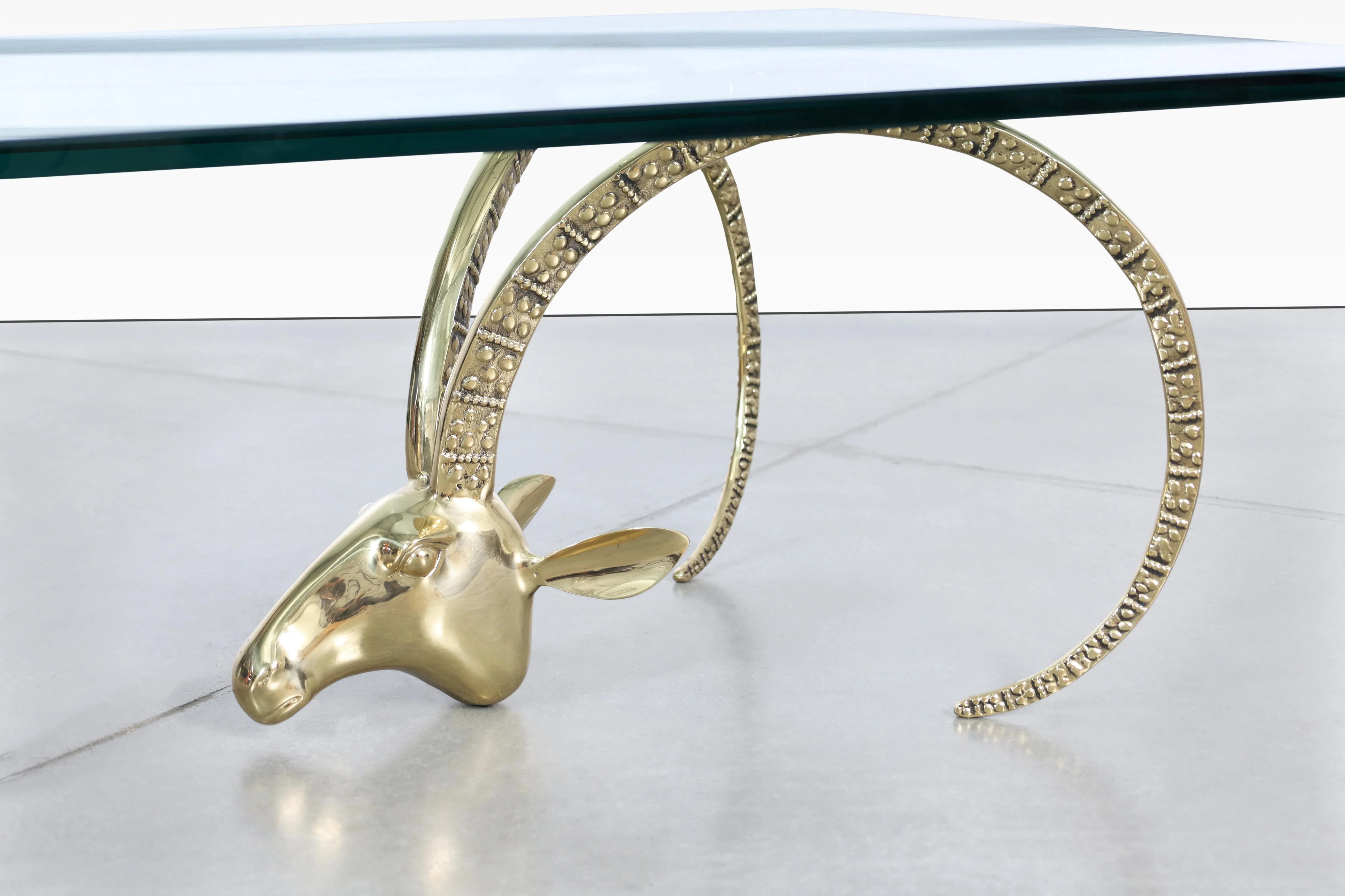 1970s Vintage Brass Ibex Rams Head Coffee Table in the Style of