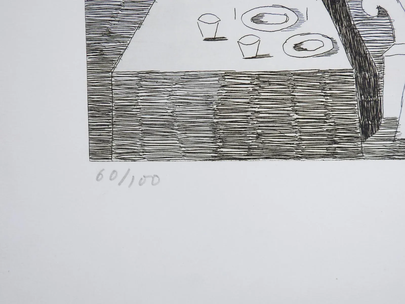 Mid 20th Century Abstract Couple at Dinner Etching