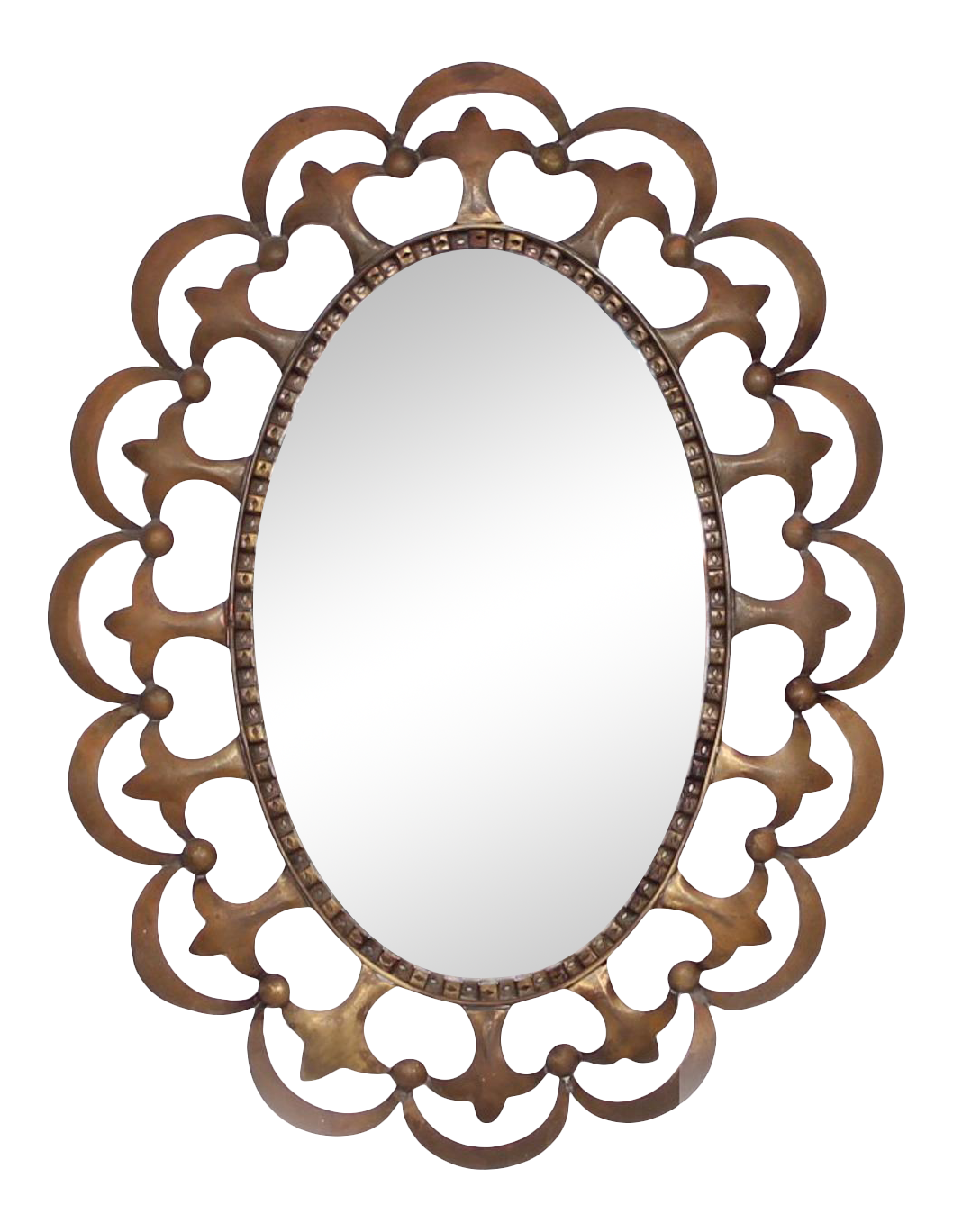 Oval Wall Mirror Fleur De Lis Solid Brass 1940s Fontana Arte Regency