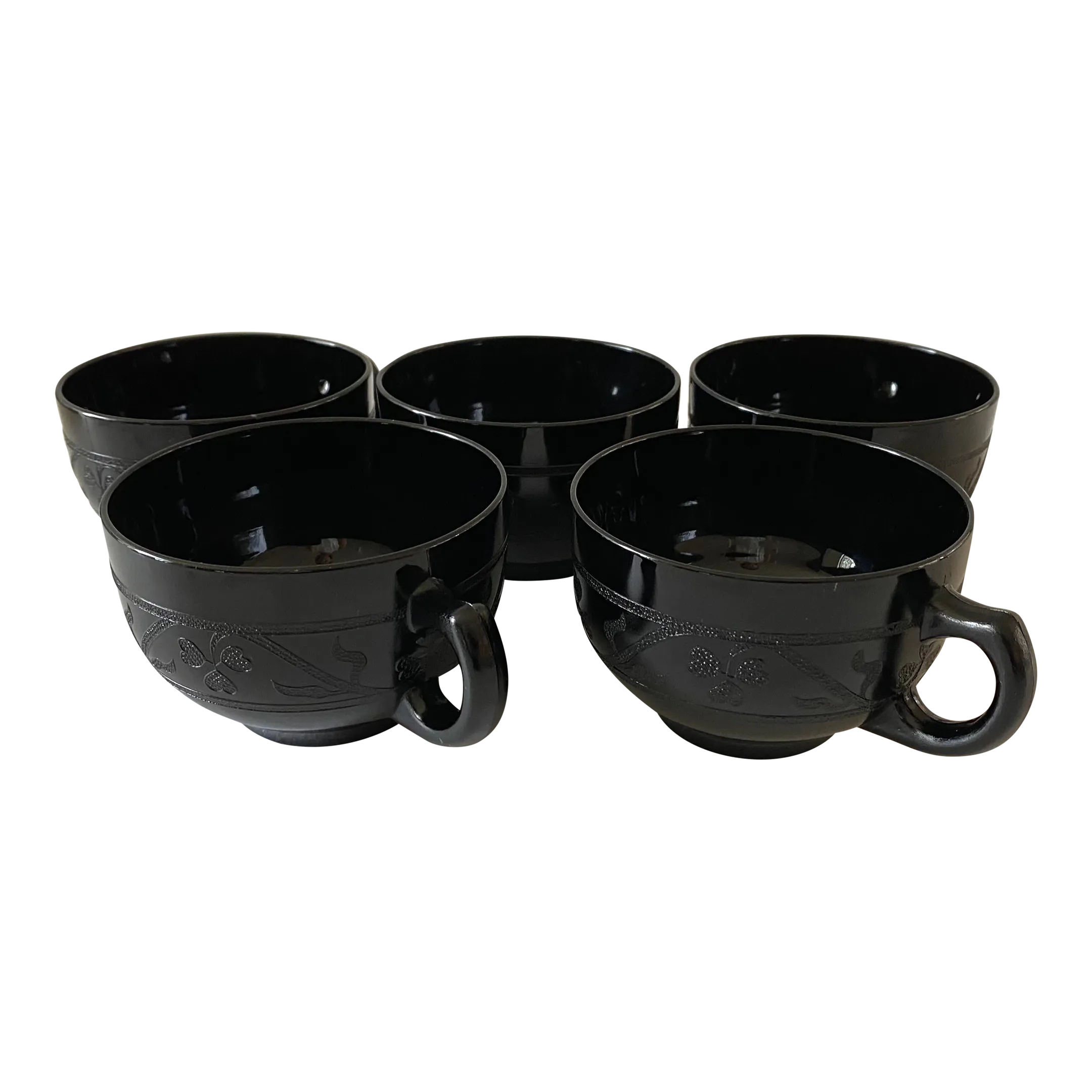 Vintage Hazel Atlas Cloverleaf Black Depression Glass Tea Cups Set of 5 Chairish