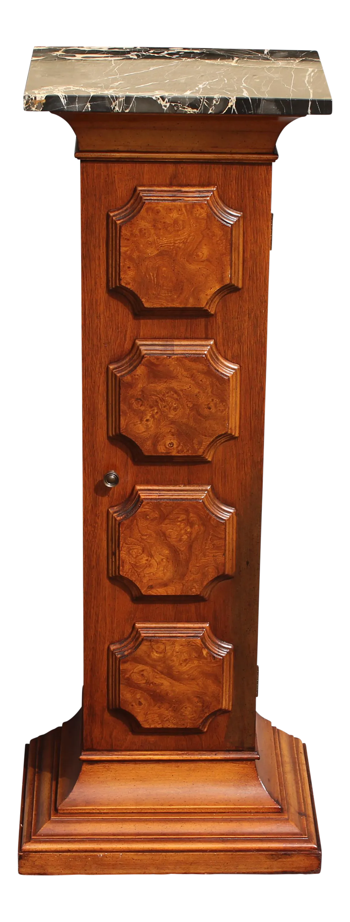 Mid Century Exotic Wood Marble Top Display Pedestal/ Chairish