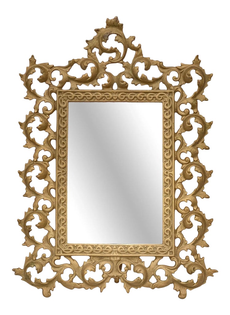 Vintage French Rococo Gold Foliage Brass Vanity Table Mirror