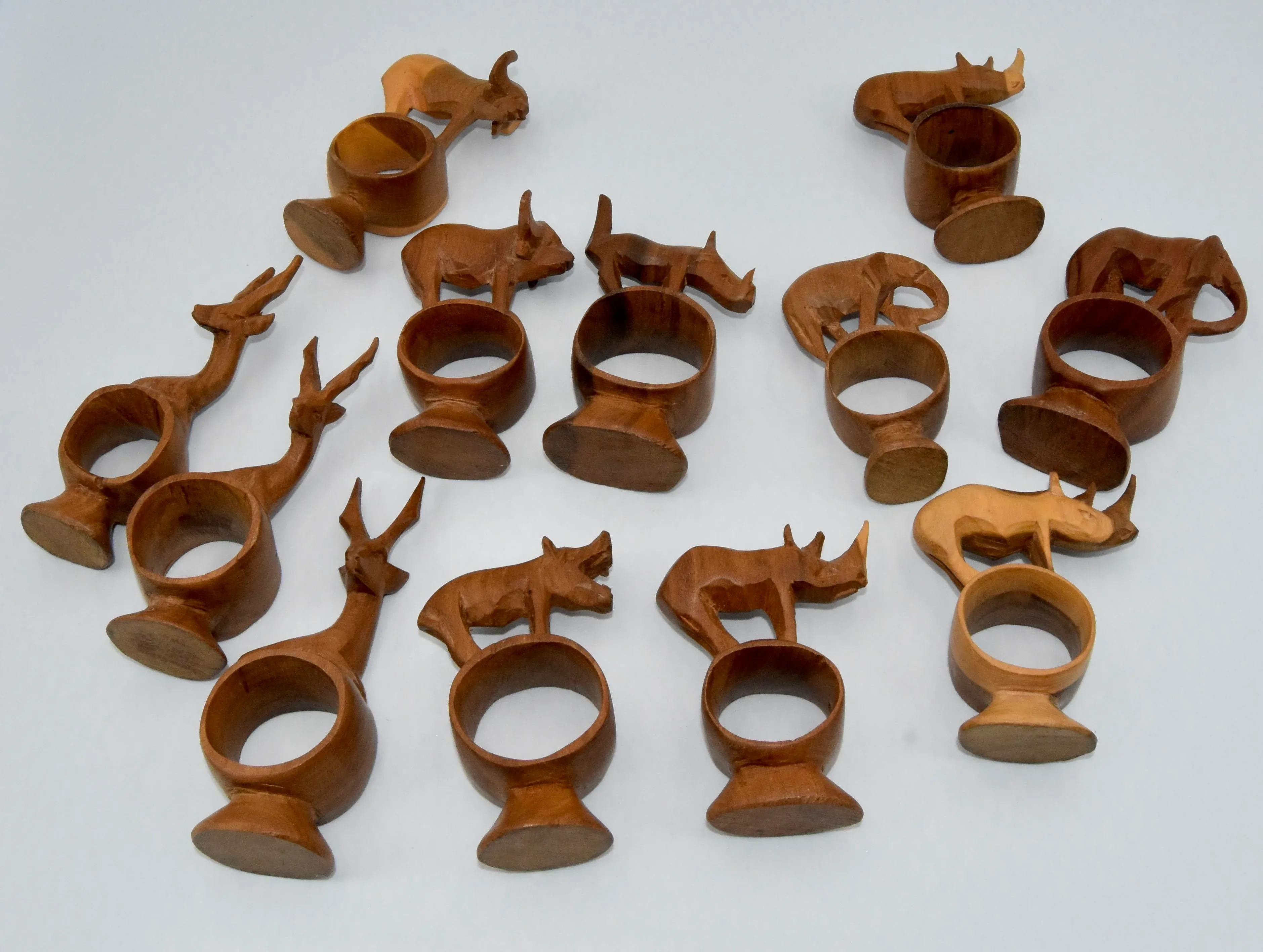 1960s Hand Carved African Wood Sculpture Safari Animals Napkin