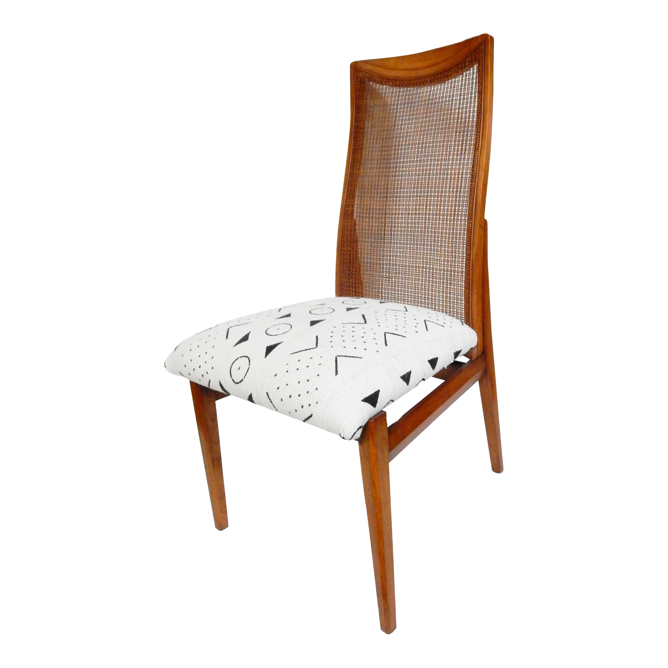 MidCentury Design Cane Chair With Mud Cloth Upholstery. Chairish