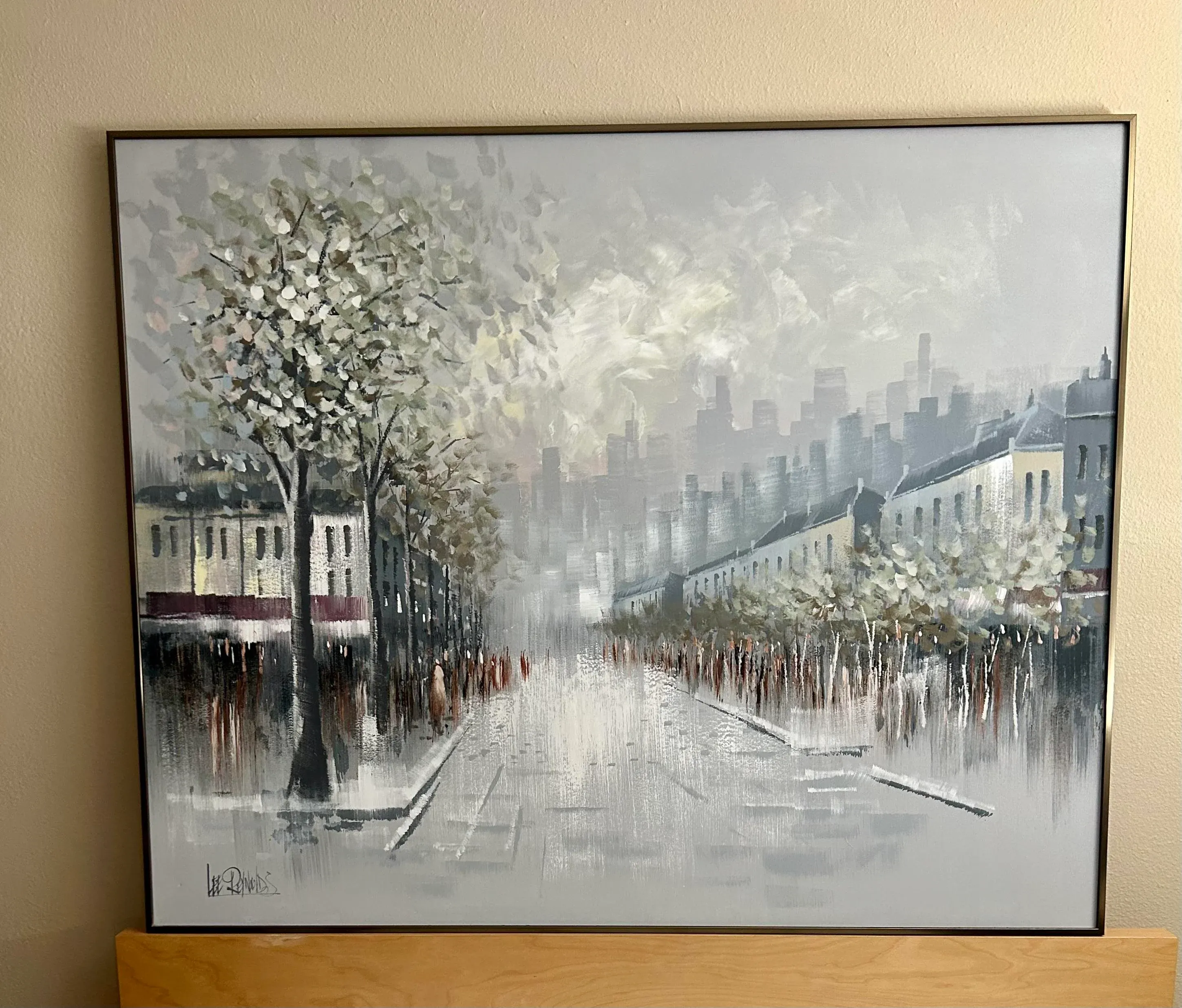 Mid Century Modern Large Cityscape Signed Abstract Oil