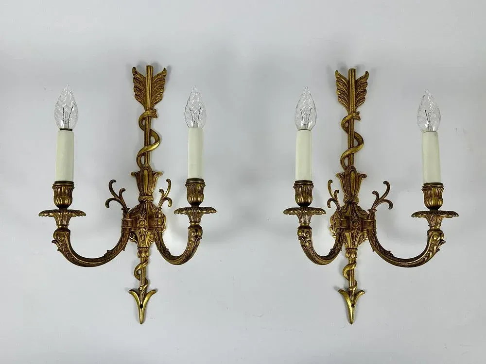 Vintage Bronze Wall Sconces, Set of 2