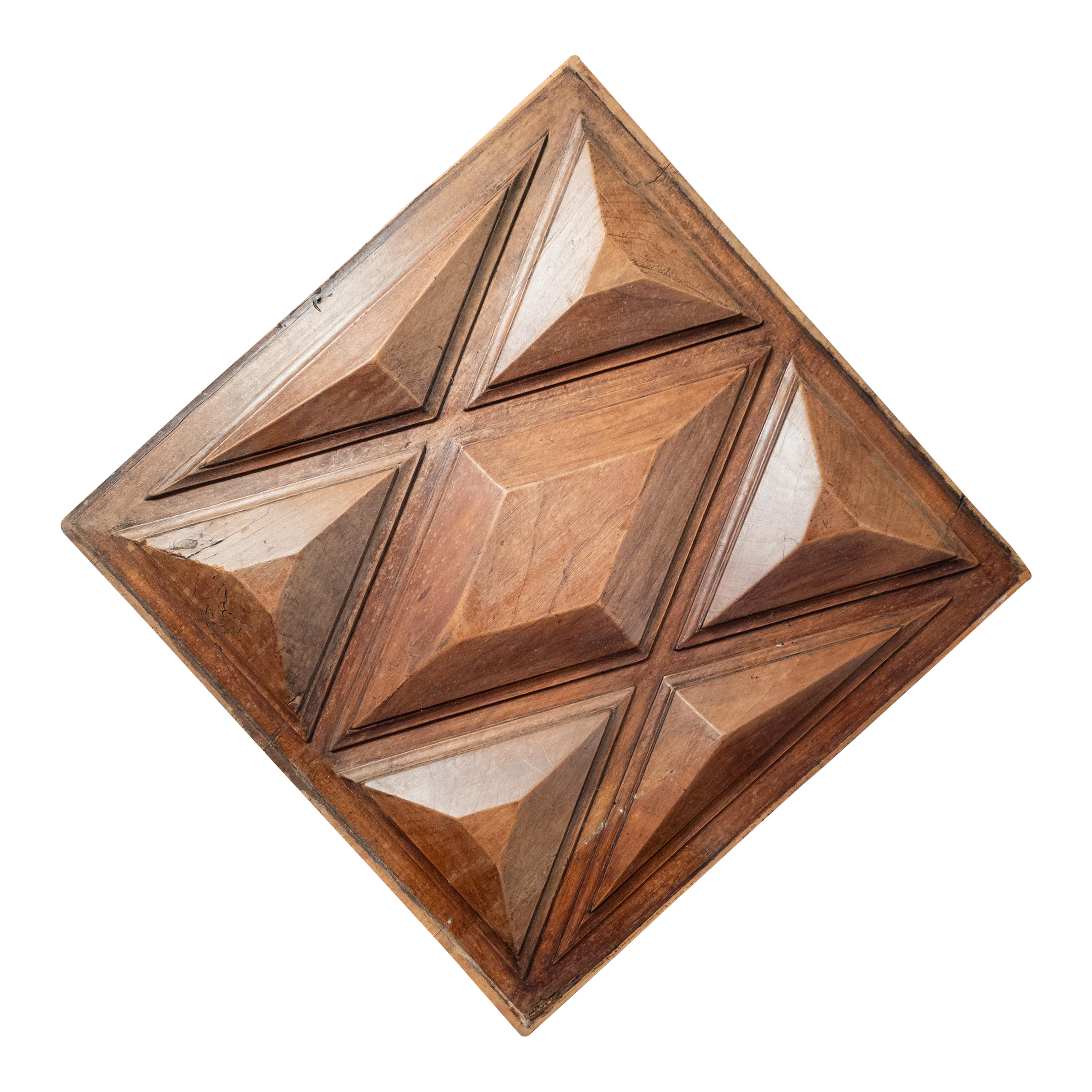 19th Century Sculptural Geometric Walnut Carved Furniture Panel Wall Decoration