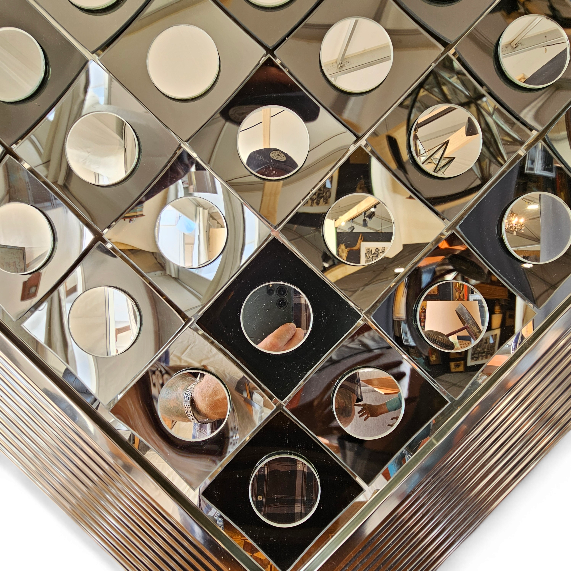 Mid Century Geometric Op Art Square Mirror by Hal Bienenfeld