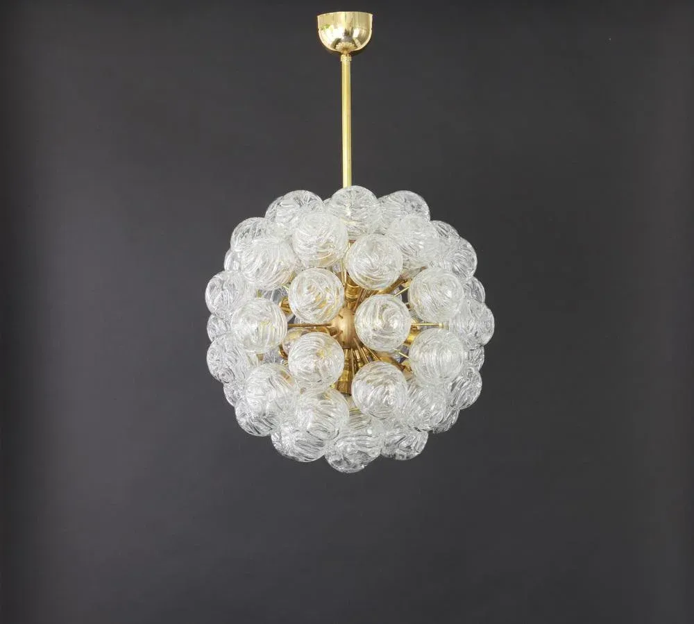 German Sputnik Chandelier with Snow Glass Balls from Doria, 1970s