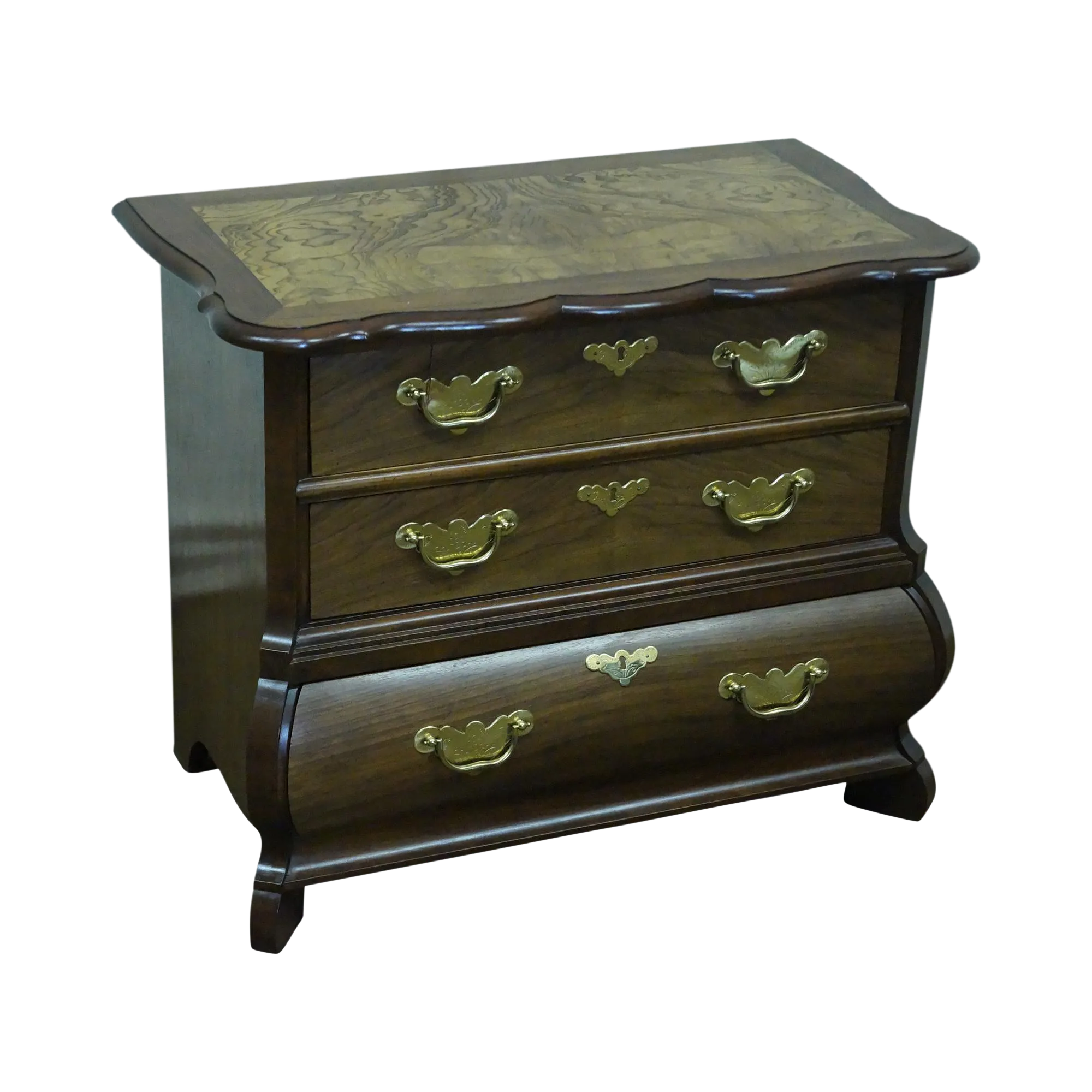 Baker Furniture Burl Wood & Walnut Bombe Chest Chairish