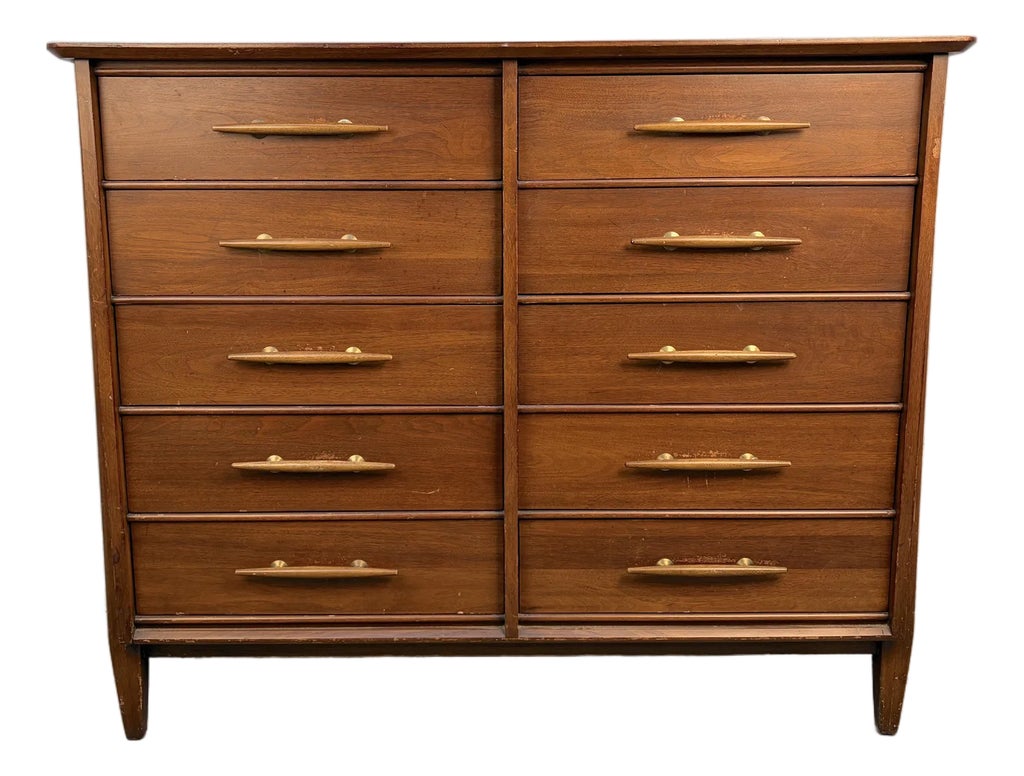 Mid 20th Century Ten Drawer Walnut Dresser by Davis Cabinet Company