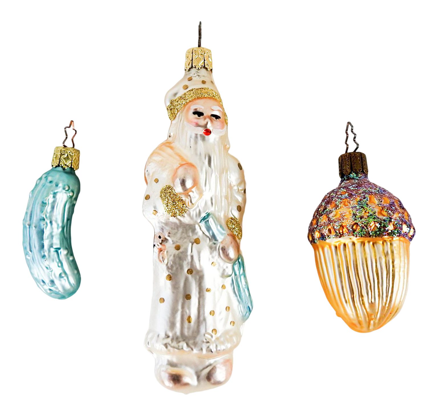 Blown Glass Christmas Ornaments Santa Pickle Acorn Set of 3 Chairish