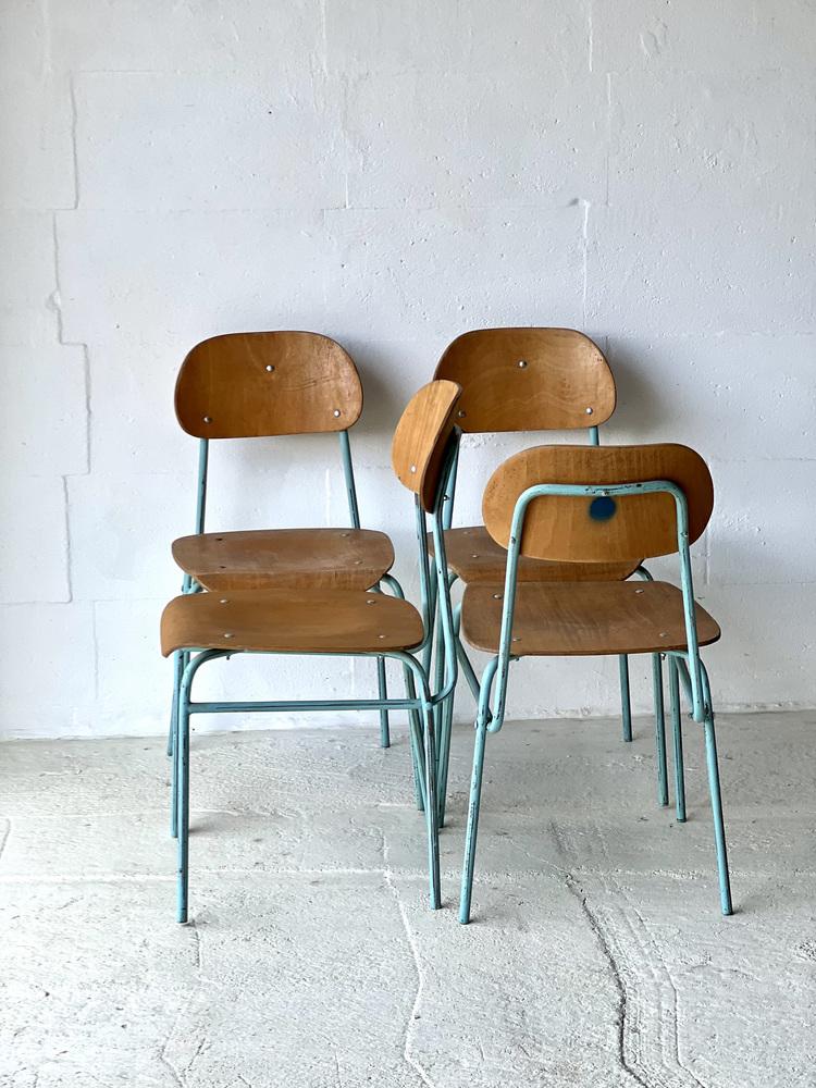 Vintage School Chairs, 1970, Set of