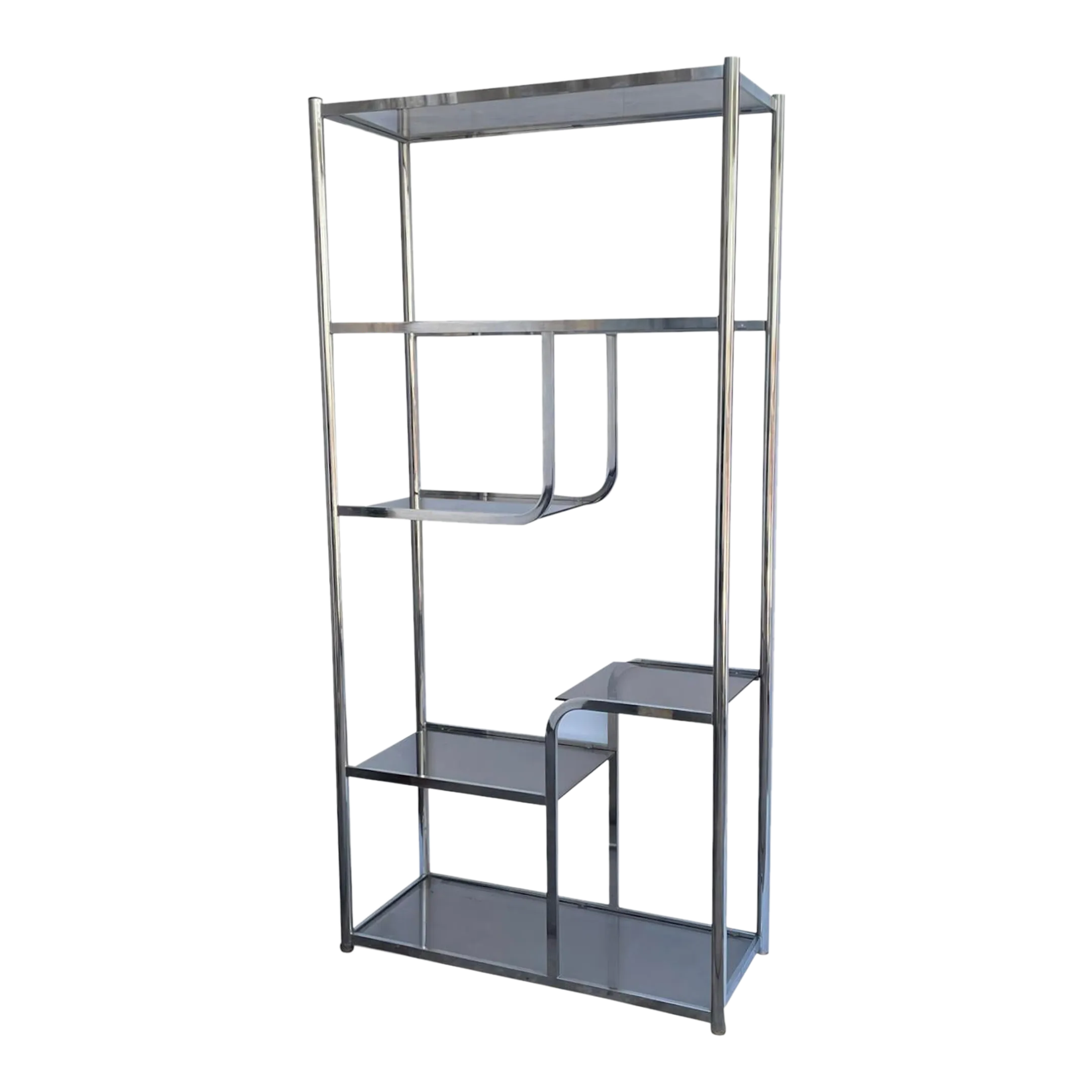 1970s Chrome Sculptural Etagere Shelving Unit With Smoked Glass Chairish