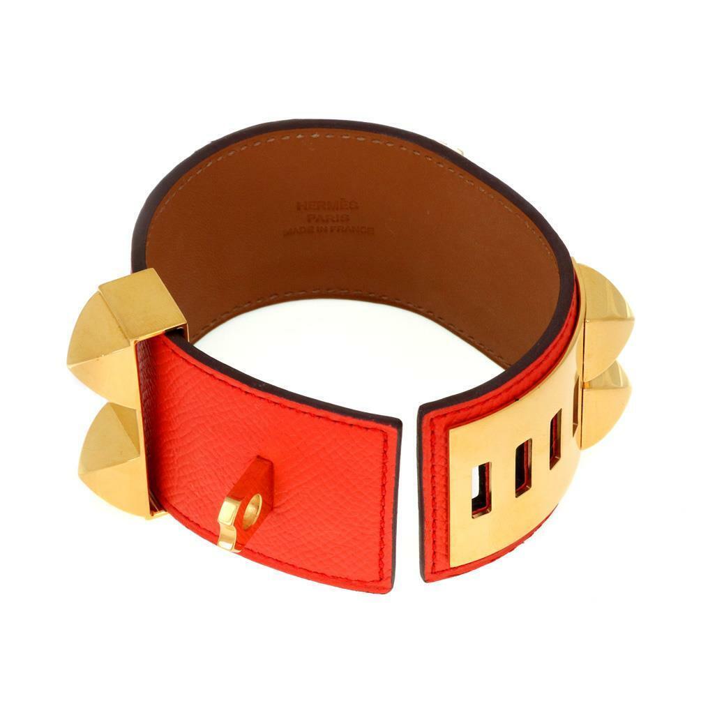 Hermes Noir Orange Leather Collier De Chien Wide Cuff (CDC