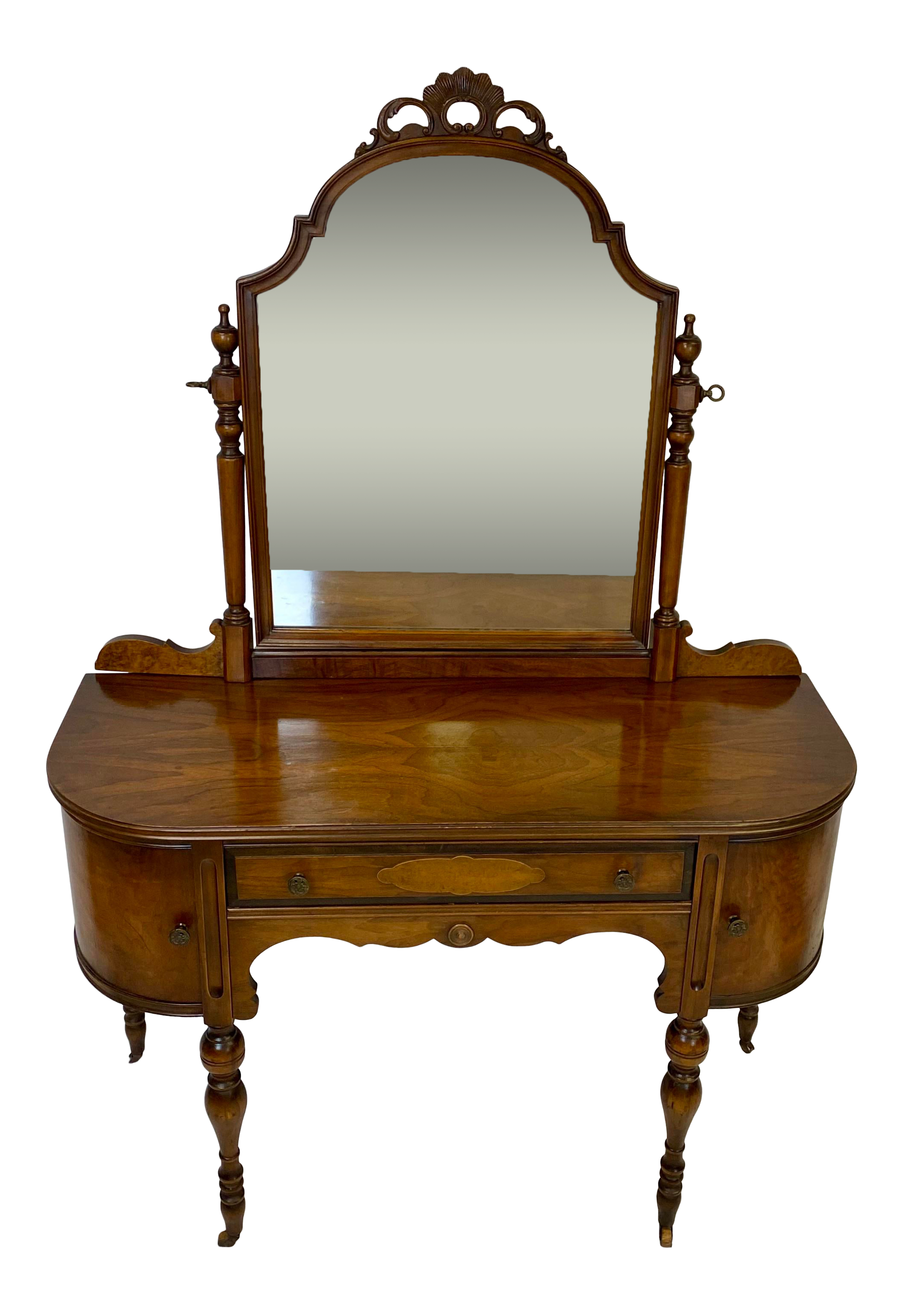 Antique Walnut English Art Deco Vanity With Mirror Chairish