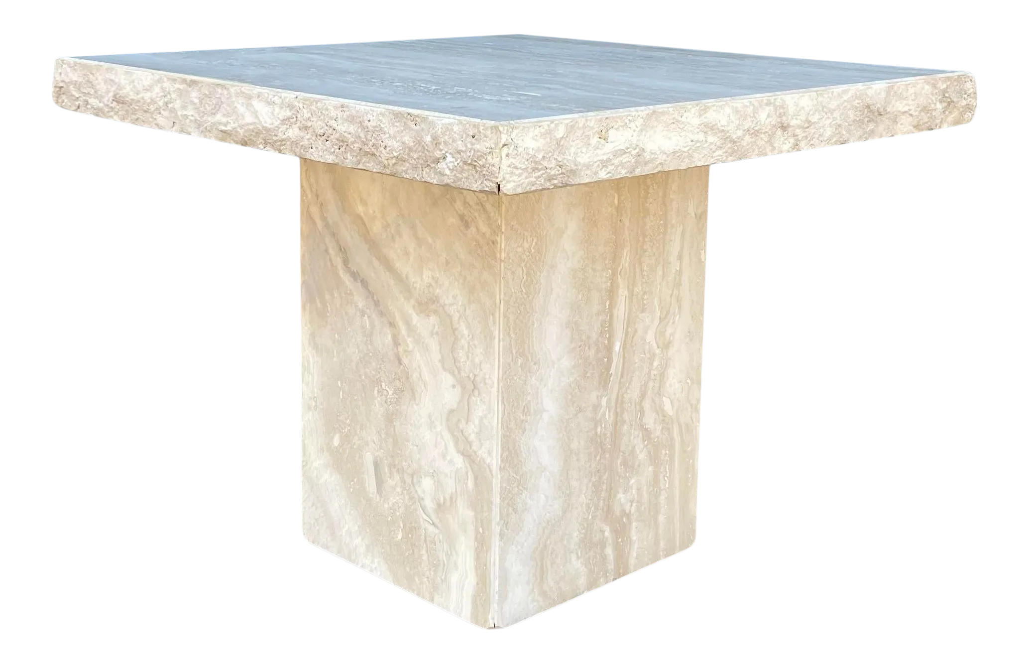 Italian Travertine Side Table with Square Rough Cut Edge Chairish