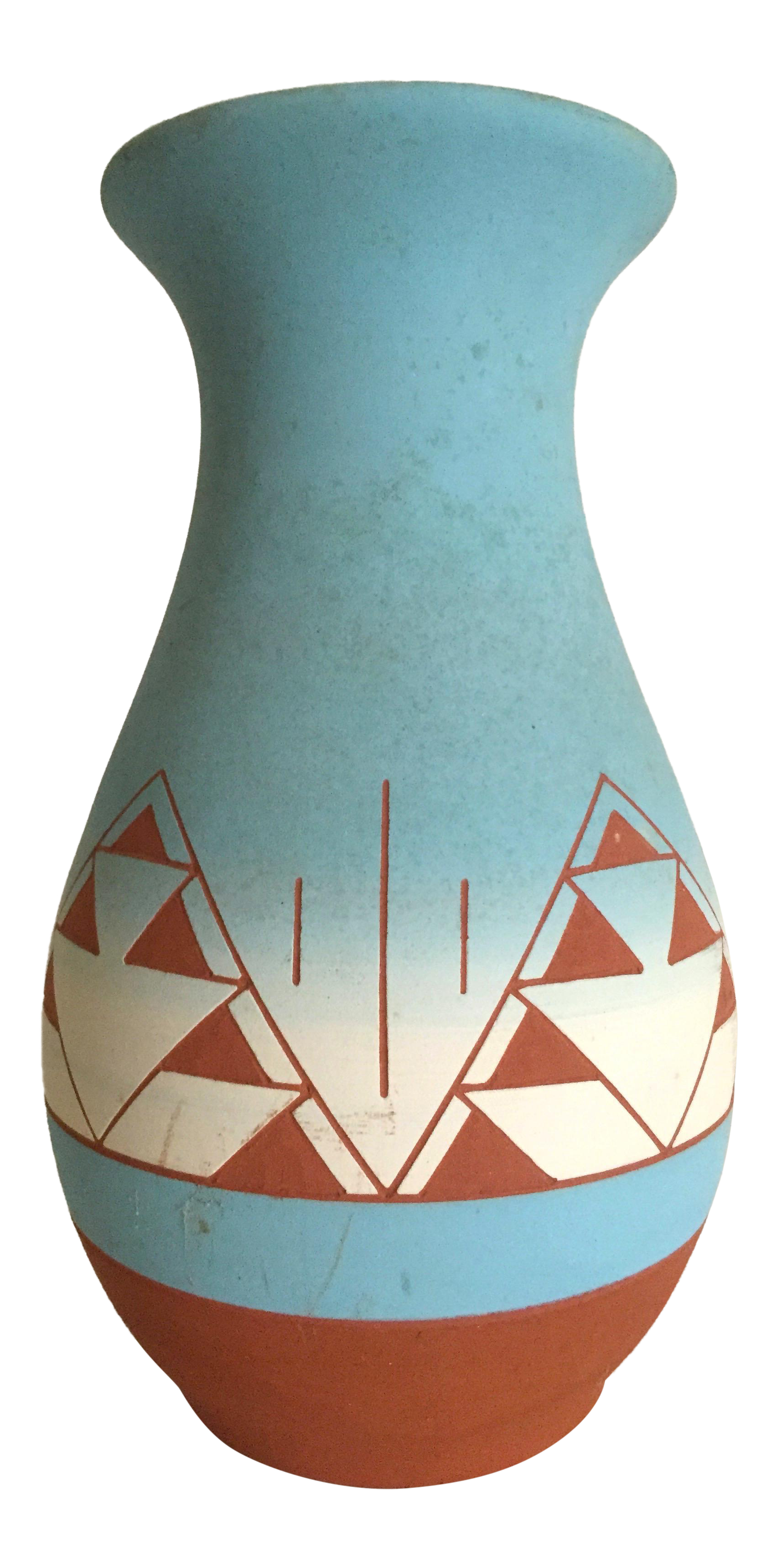 Vintage Native American Sioux Signed Sky Blue Ombre Terra Cotta Pottery