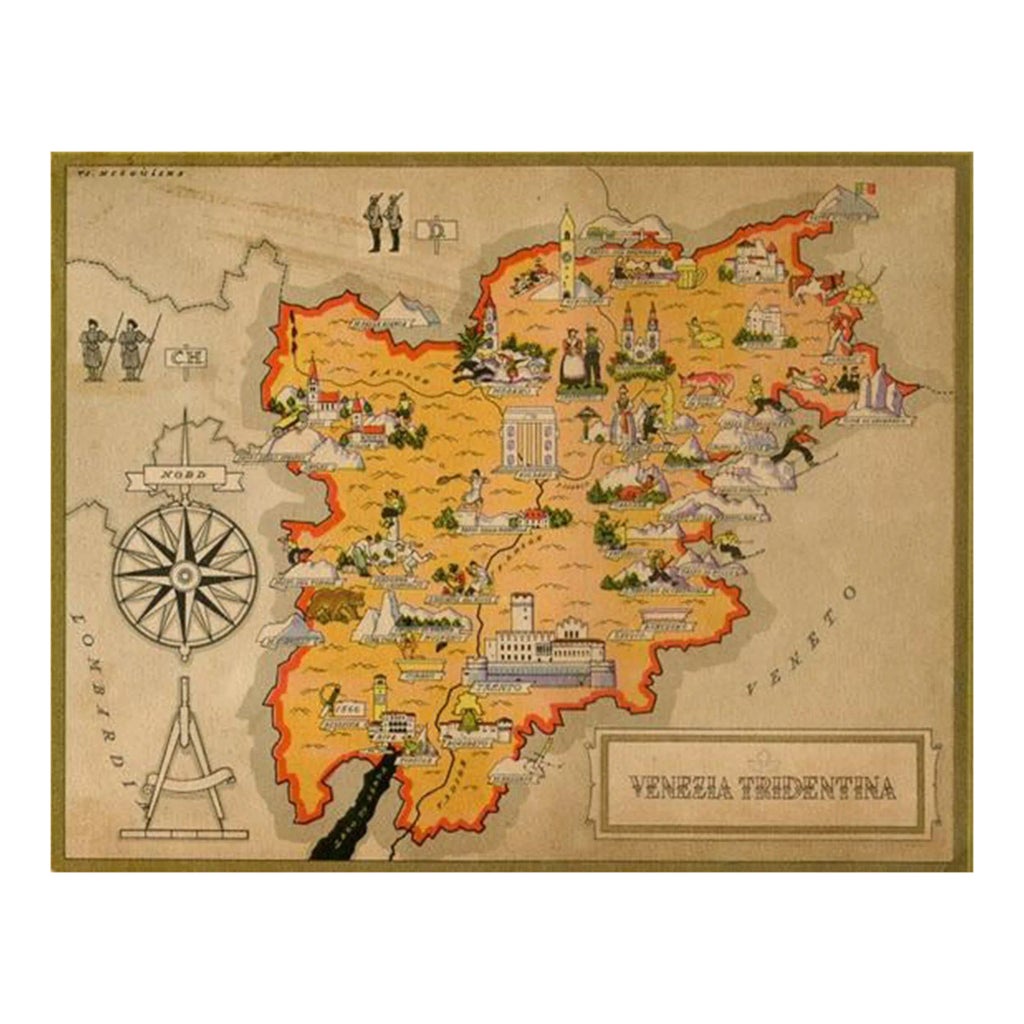 1940s, Triveneto Italian Regional Map (Trento), Original Lithograph Map ...