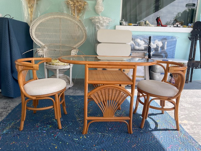 Mid 20th Century Romantic Bamboo Honeymoon Table Set | Chairish