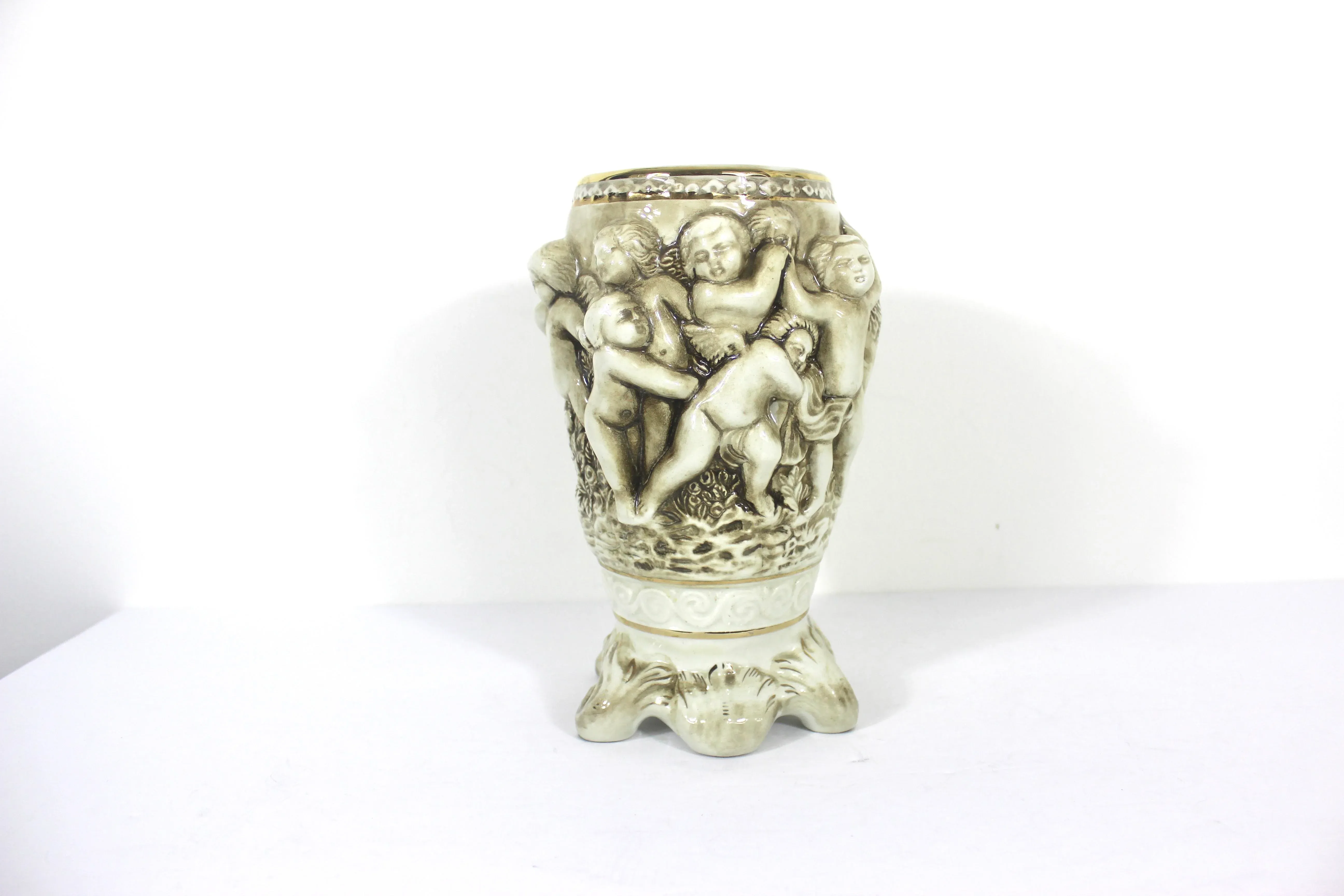 R，CAPODIMONTE  ITALY ポット Vintage Italian Capodimonte Pitcher Vase Floral Pink Roses