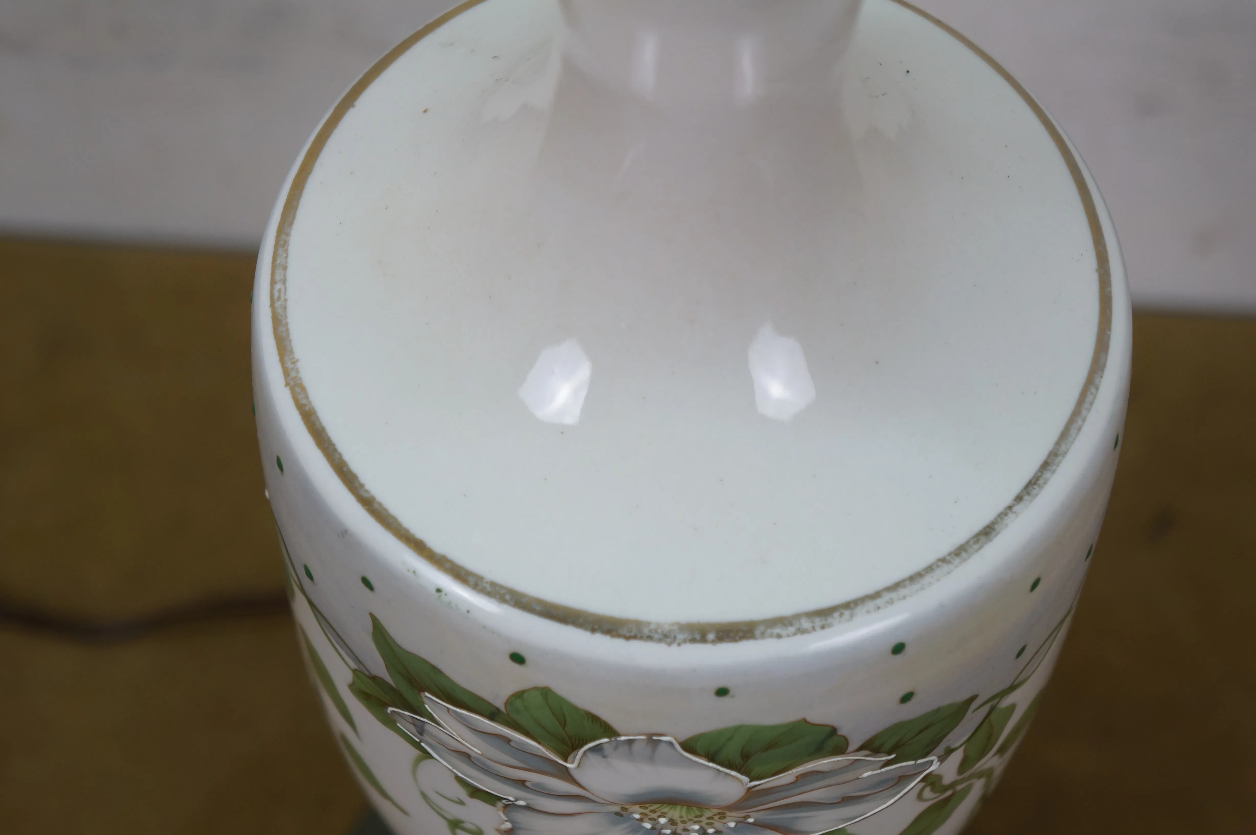 Antique Floral Porcelain Brass Dolphin Delphin Vase Urn Table Lamp 32\