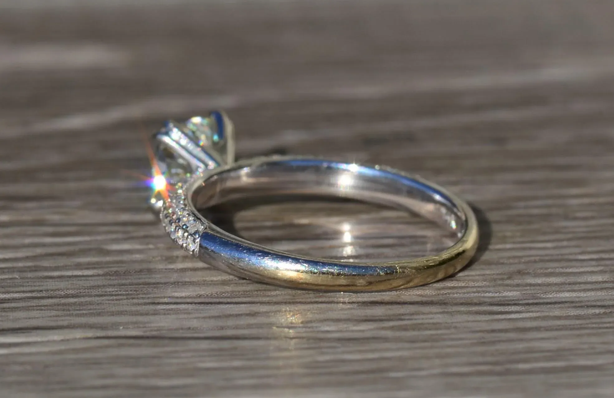 The Atascocita: Ladies 14K White Gold Engagement Ring set with 1 CT Moissanite and Diamonds