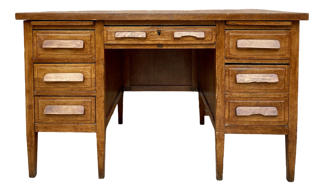 Vintage Oak Desk with Seven Drawers, 1940s Chairish