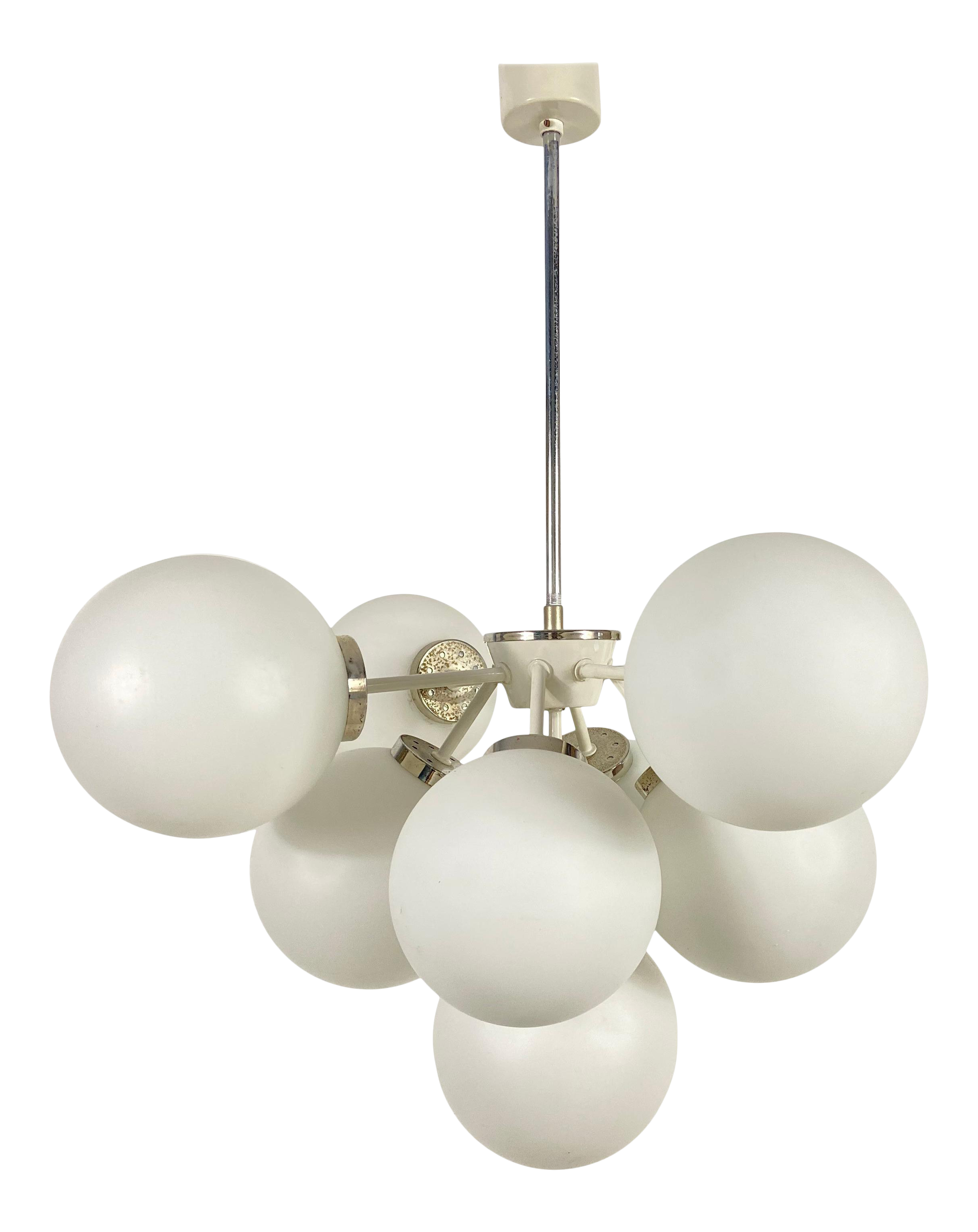 Large Kaiser Midcentury White 9 Arm Space Age Chandelier 1960s