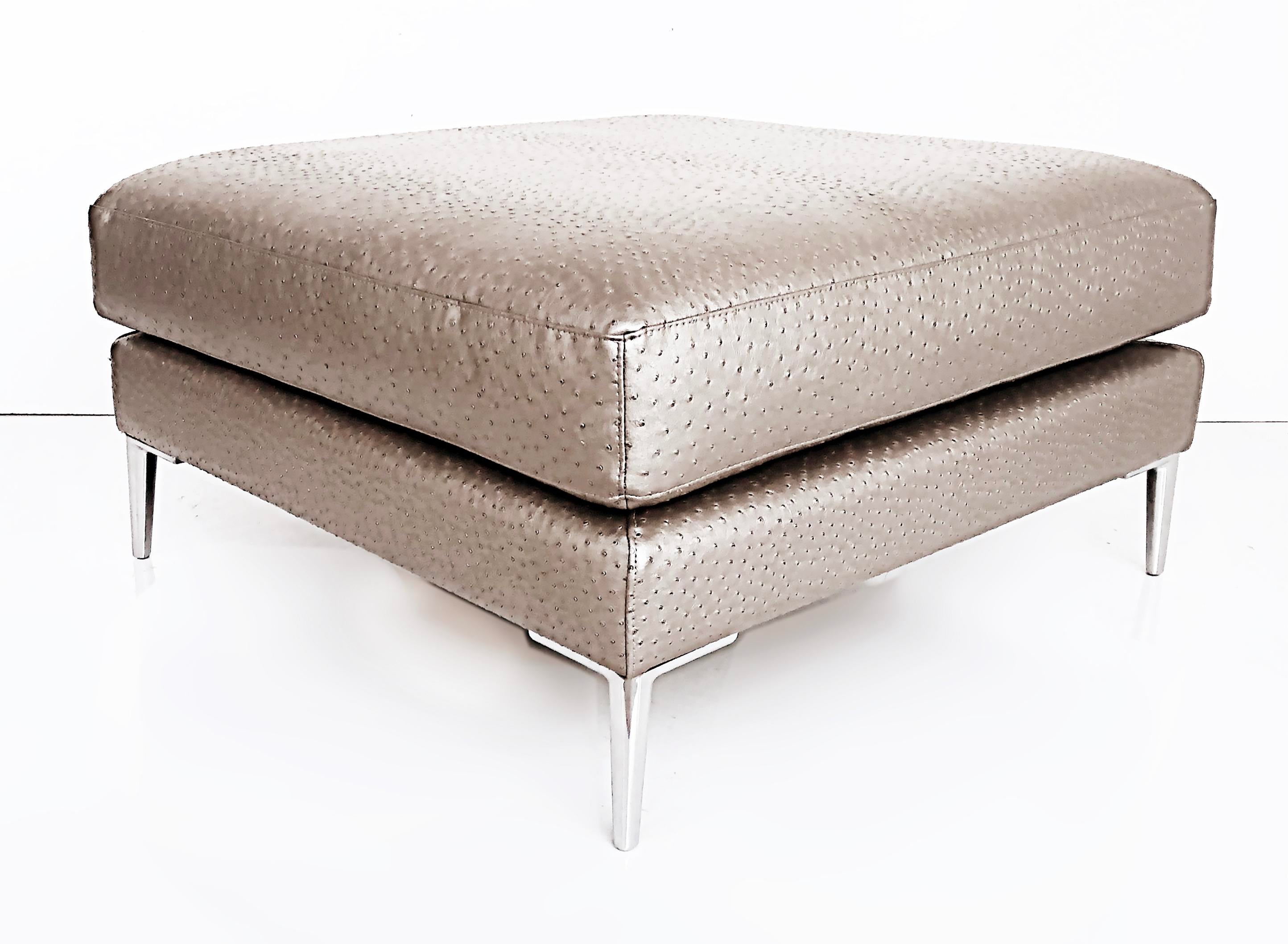 Vintage Dellarobbia Faux Ostrich Leather Ottoman W Stainless