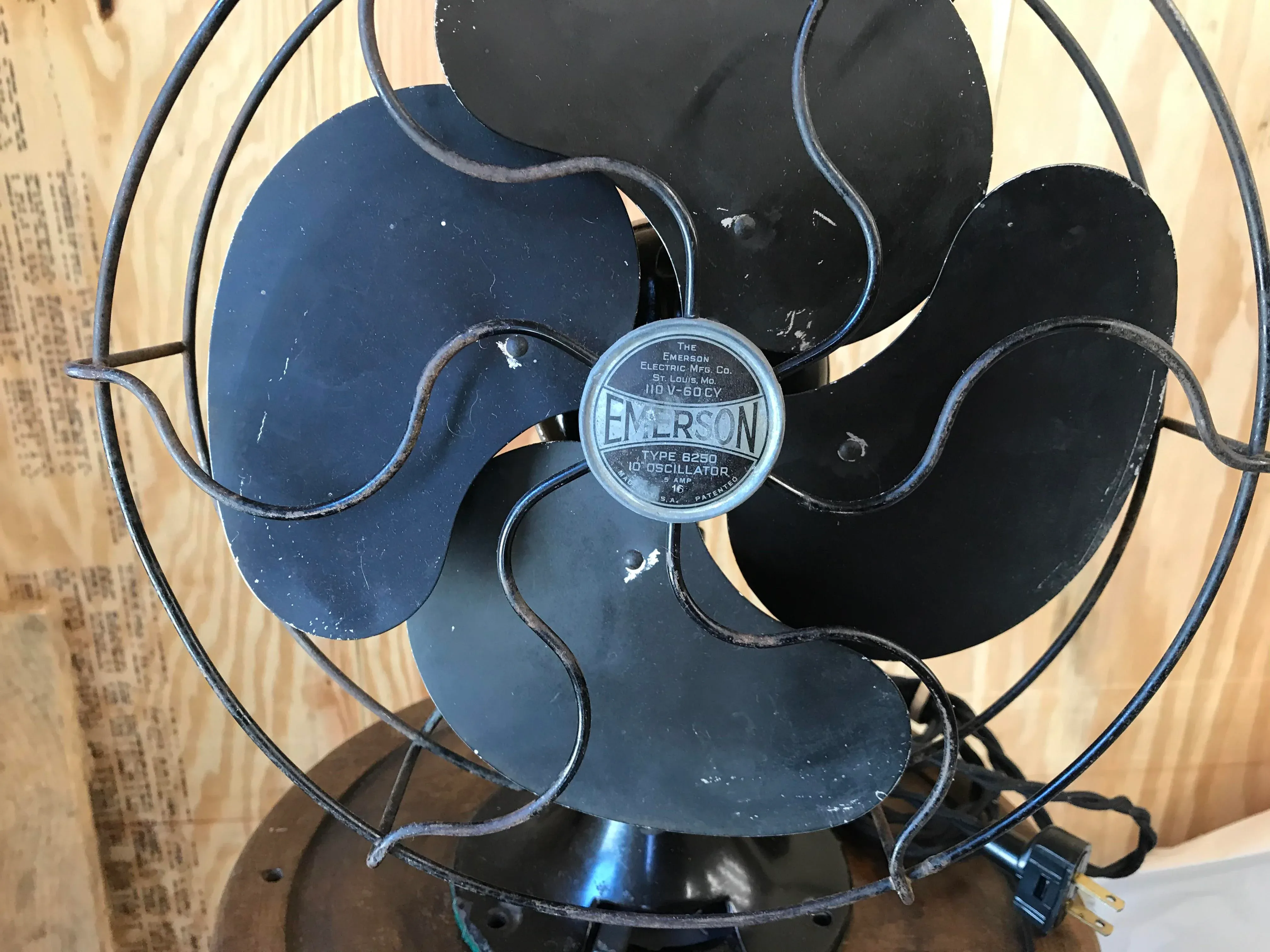 実働】戦前モデルEMERSON 6250-D10インチ真鍮4枚羽ファン