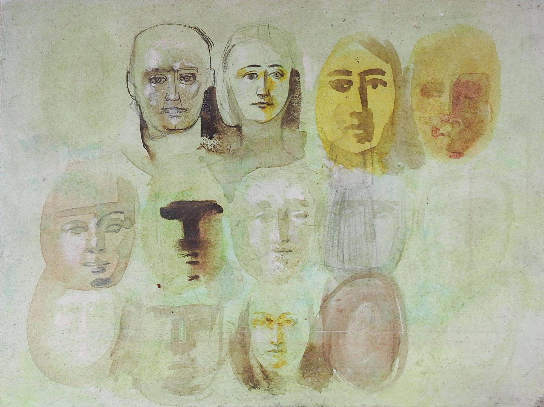Mid Century Many Faces Painting Chairish