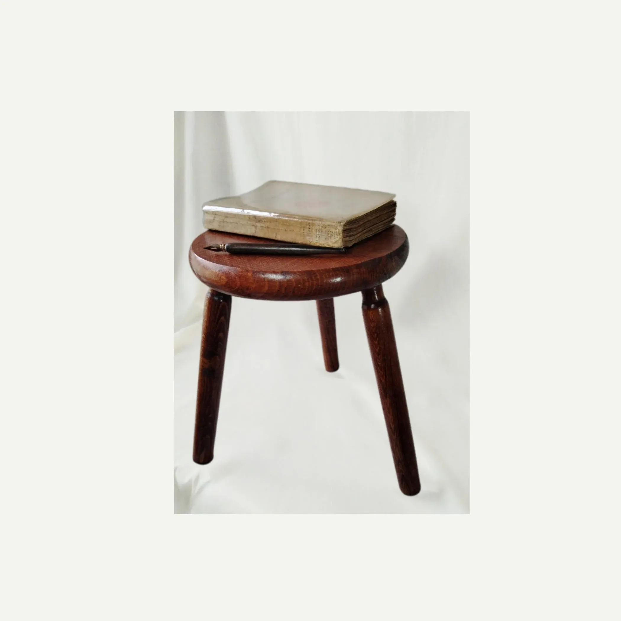 Vintage Brutalist Tripod Stool in Oak Wood | Chairish