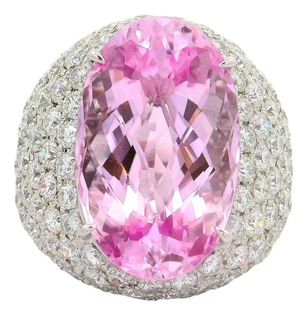 20.02 Carat Kunzite Diamond 18k White Gold Cocktail Ring, Size 7