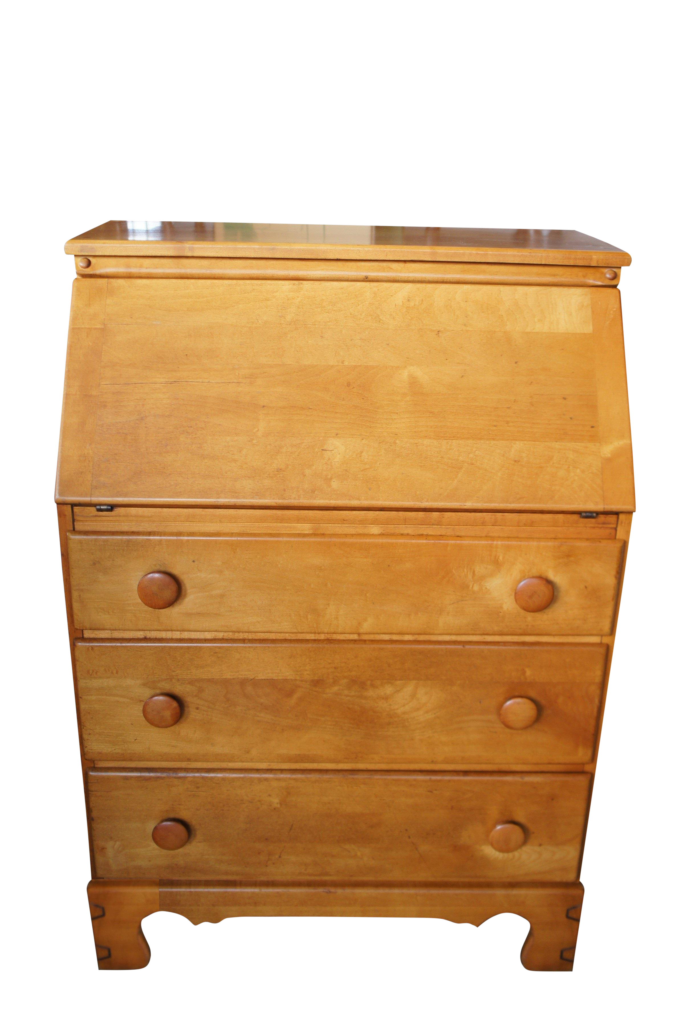 Mid Century Modern Blonde Maple Secretary Writing Desk Slant 3