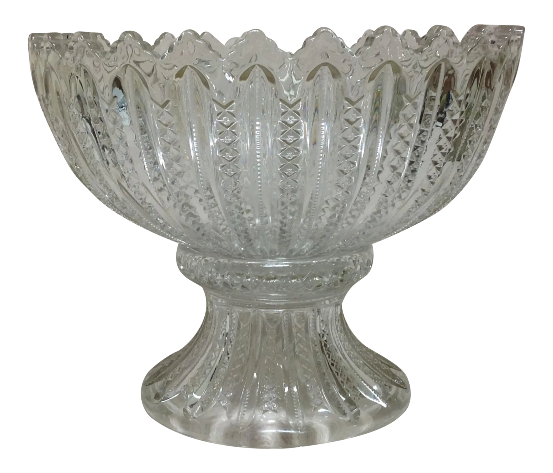 Antique Eapg Punch Bowl & Stand Duncan Miller Mardi Gras 2 Pieces