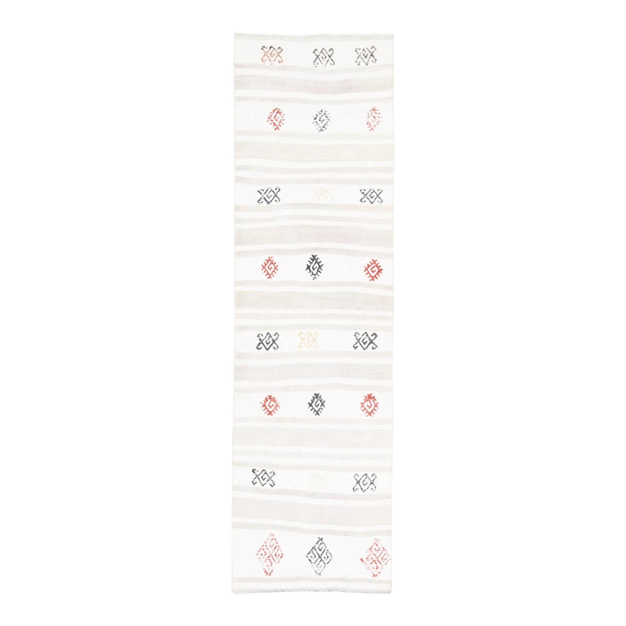 Vintage Turkish Hand-Knotted Wool Cotton White Runner Rug