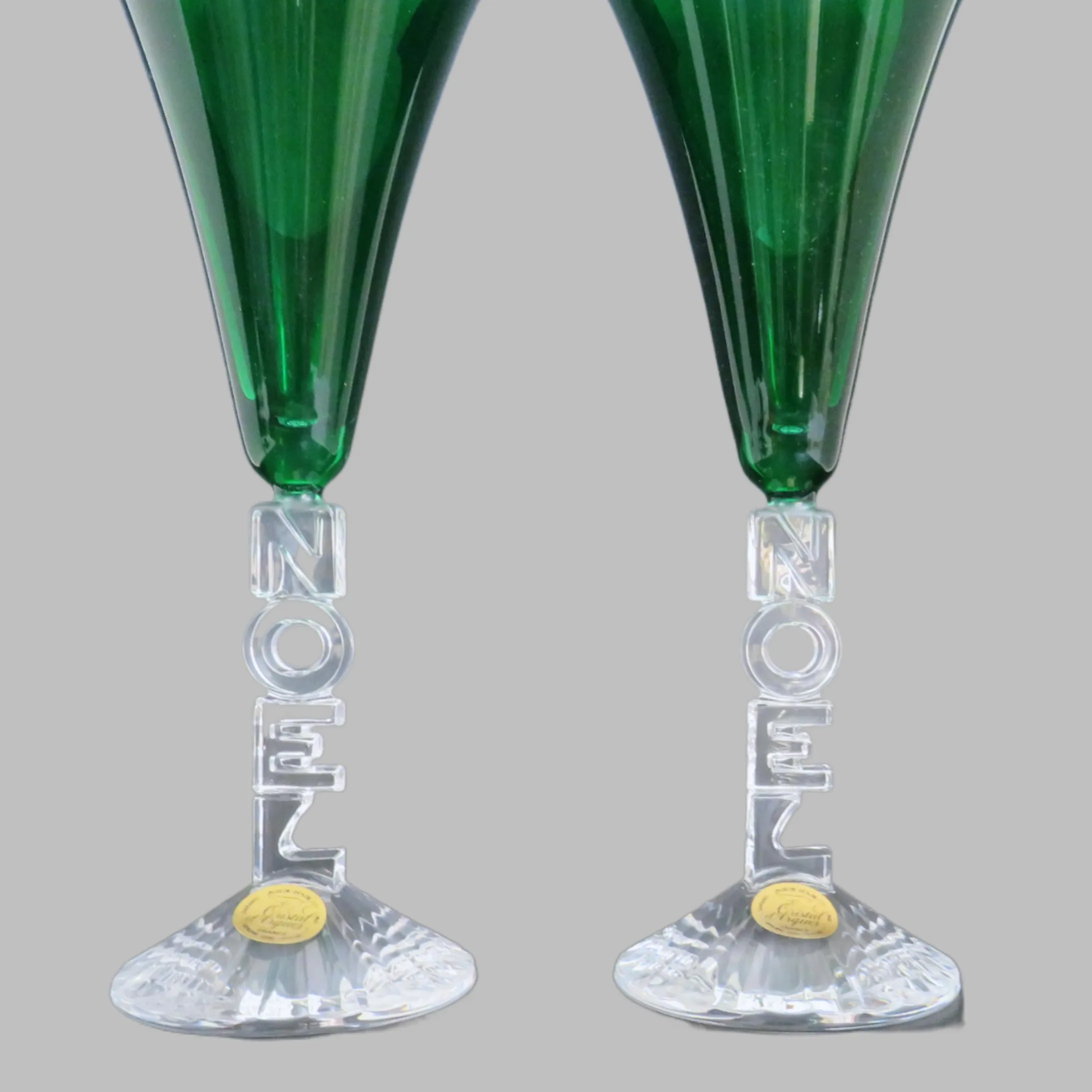 Cristal d'Arques Green Noel Glasses - a Pair | Chairish