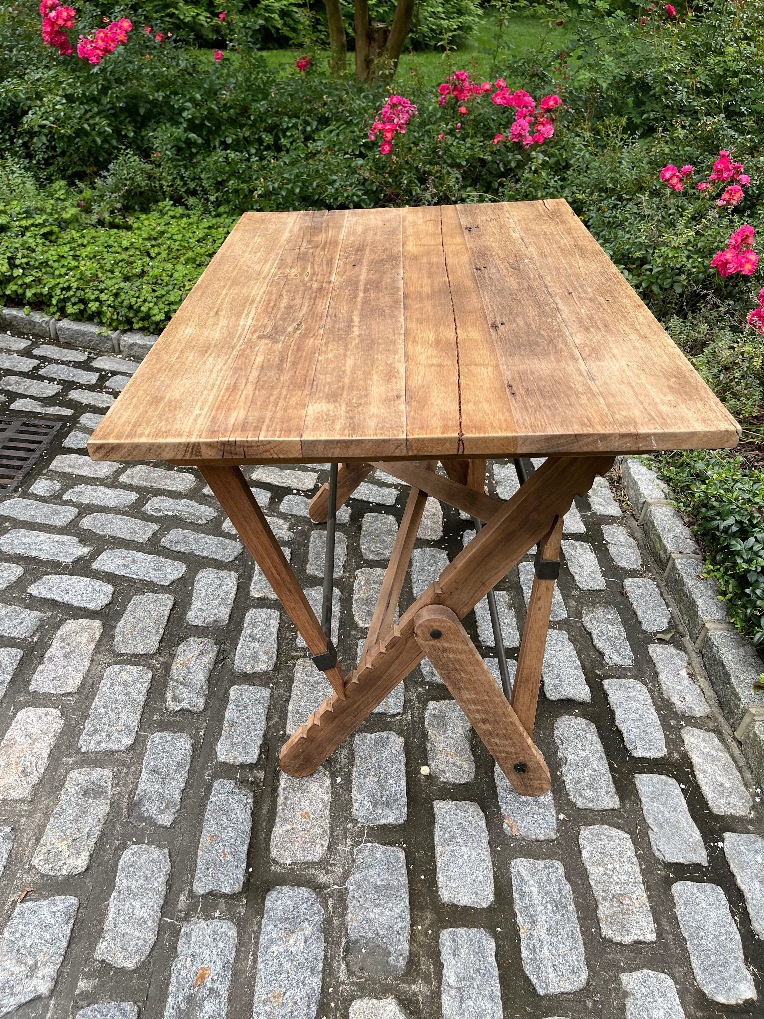 10k Gold Pair Of Diamond Earrings 20th Century Adjustable Reclaimed Oak and Iron Drafting Table
