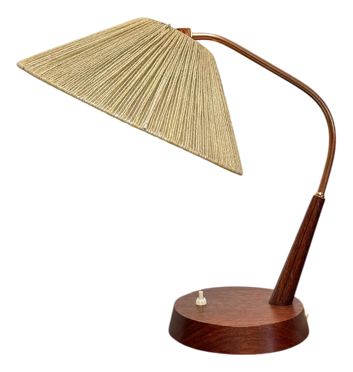 Vintage Danish Teak & Sisal Table Lamp from Temde Leuchten, 1960s