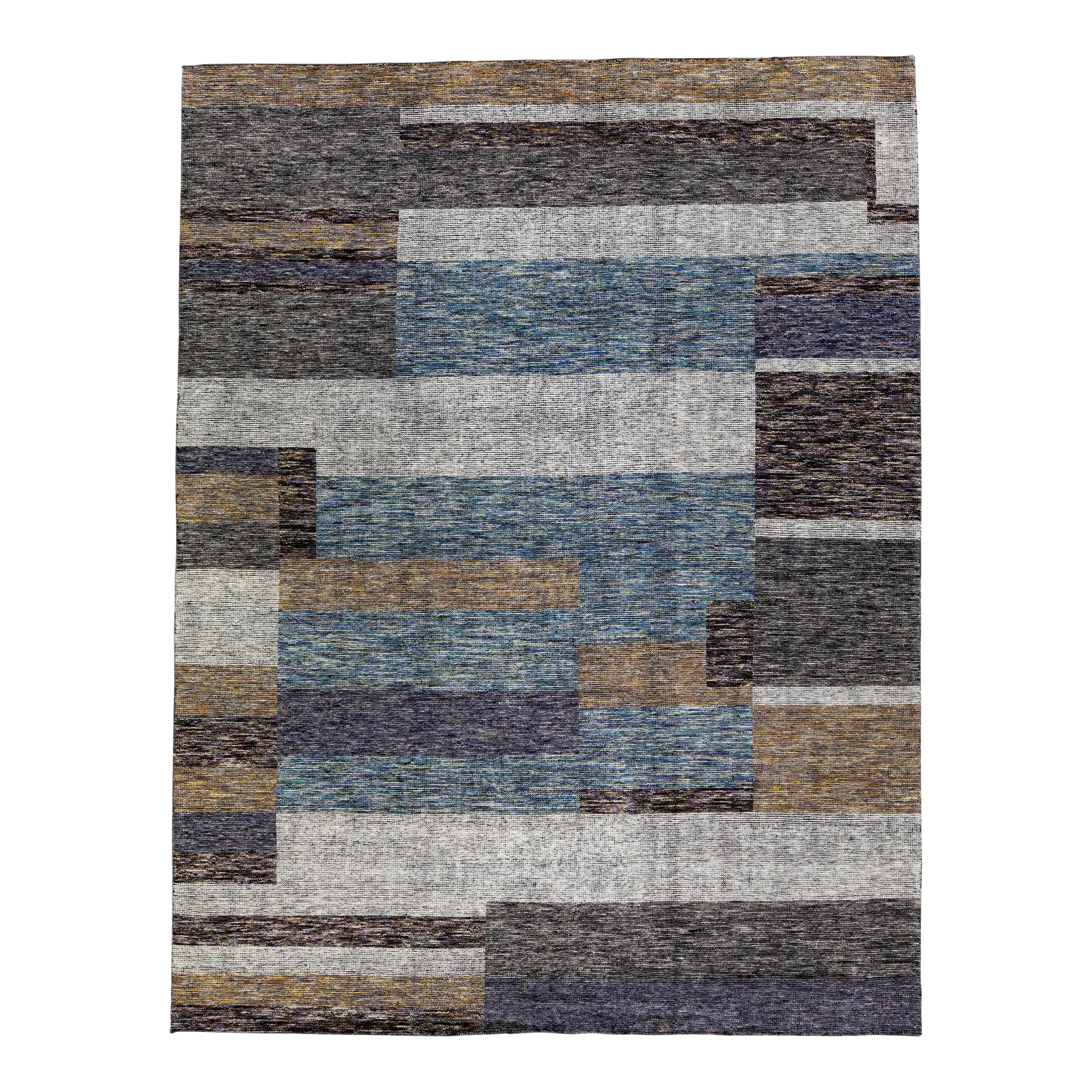 Modern Apadana\'s Safi Collection Handmade Earthy Tone Abstract Designed Wool Rug