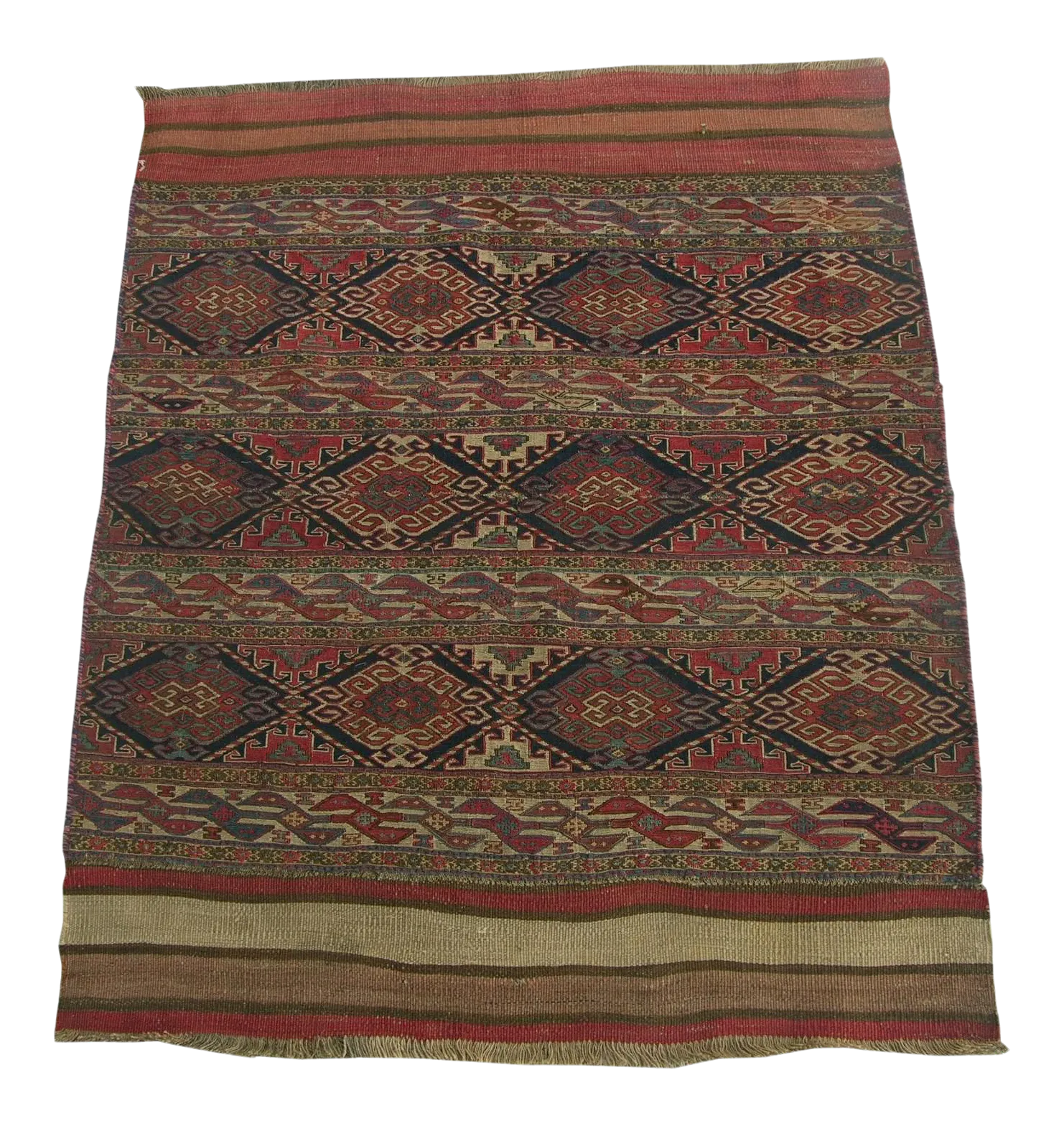 Early 20th Century Antique Shahsavand Fish Design Flat Weave Rug