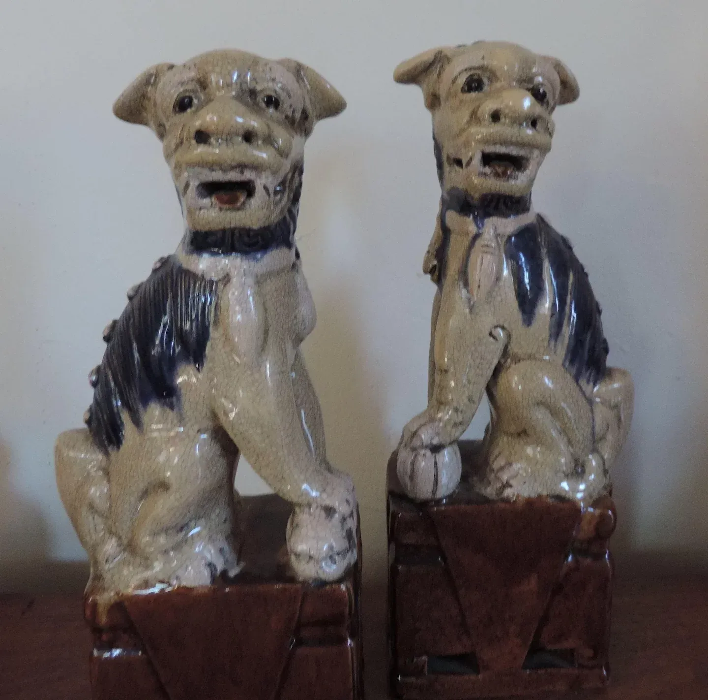 19th Century Chinese Export Porcelain Foo Dog Lions - A Pair